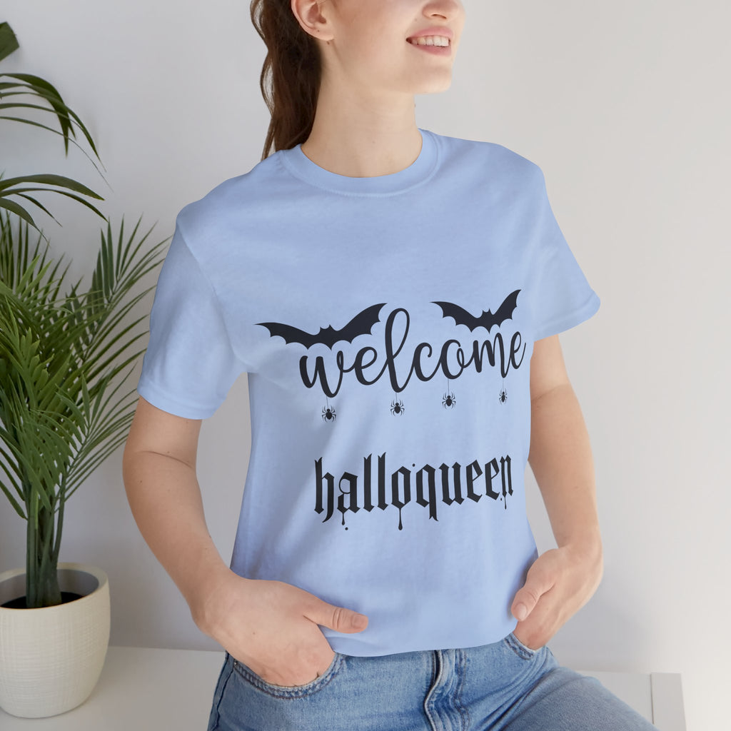 Welcome HalloQueen T‑Shirt — Halloween Bat Graphic Tee