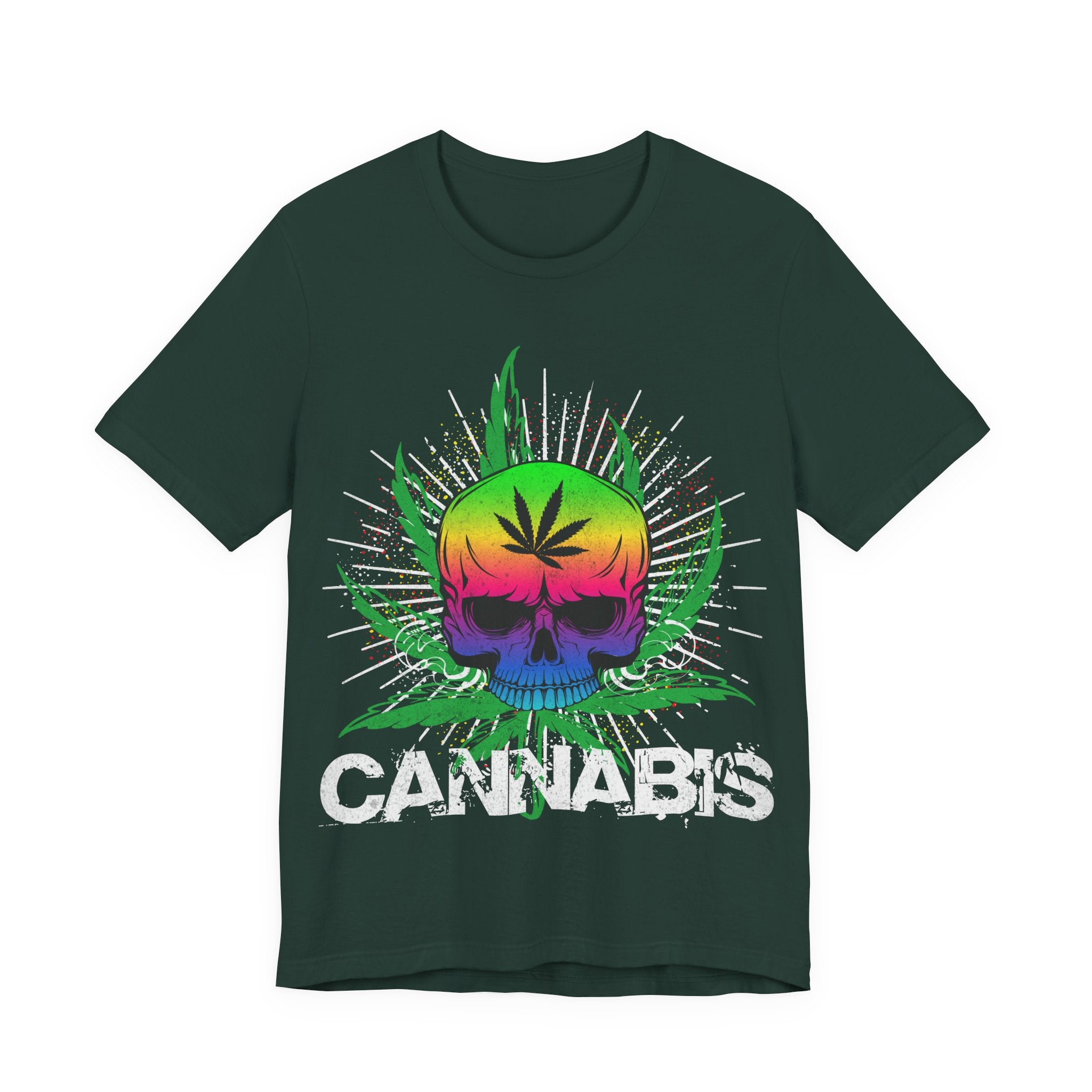 Cannabis Skull T-Shirt — Rasta Rainbow Leaf Graphic Tee