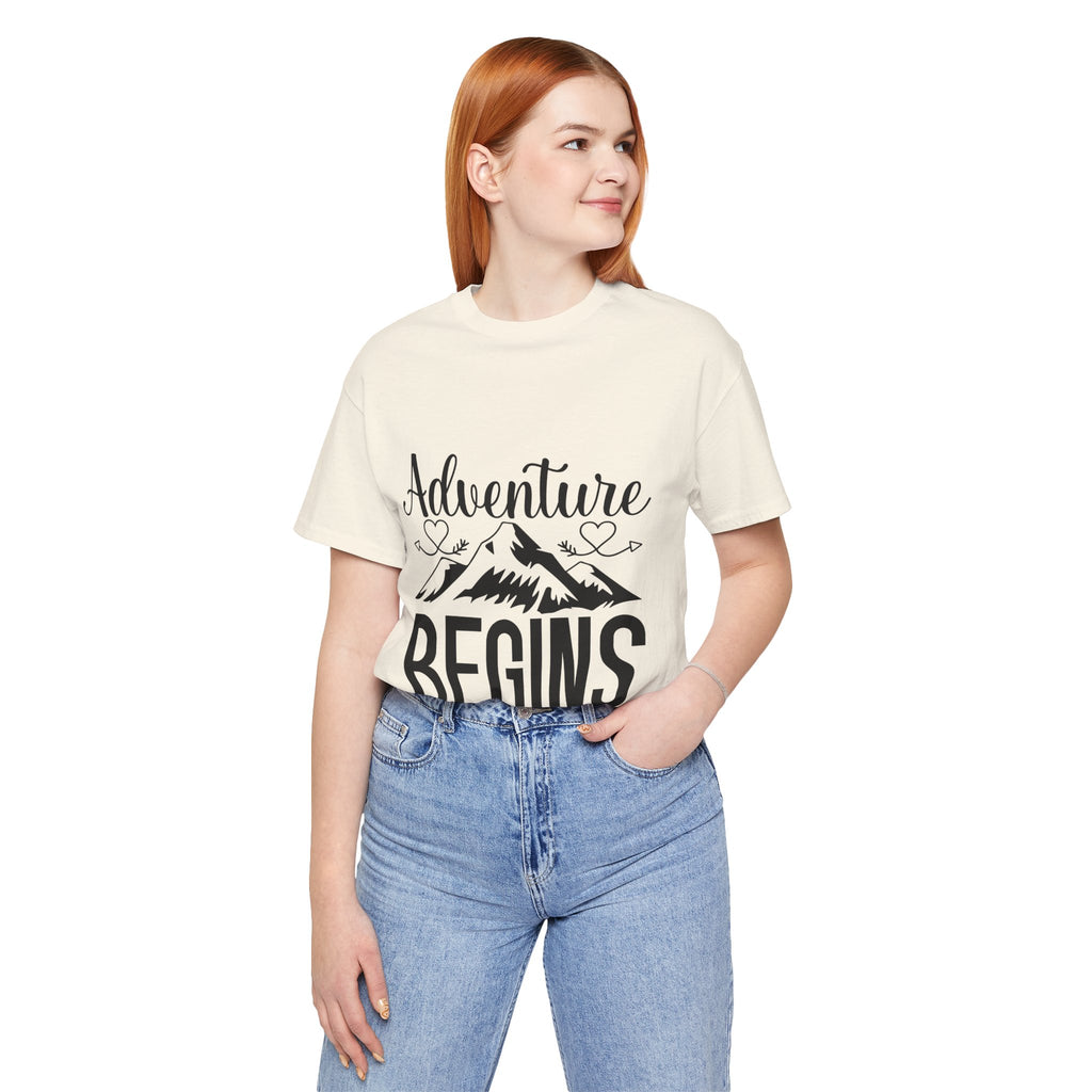 Adventure Begins Tee — Mountain Travel Graphic T-Shirt