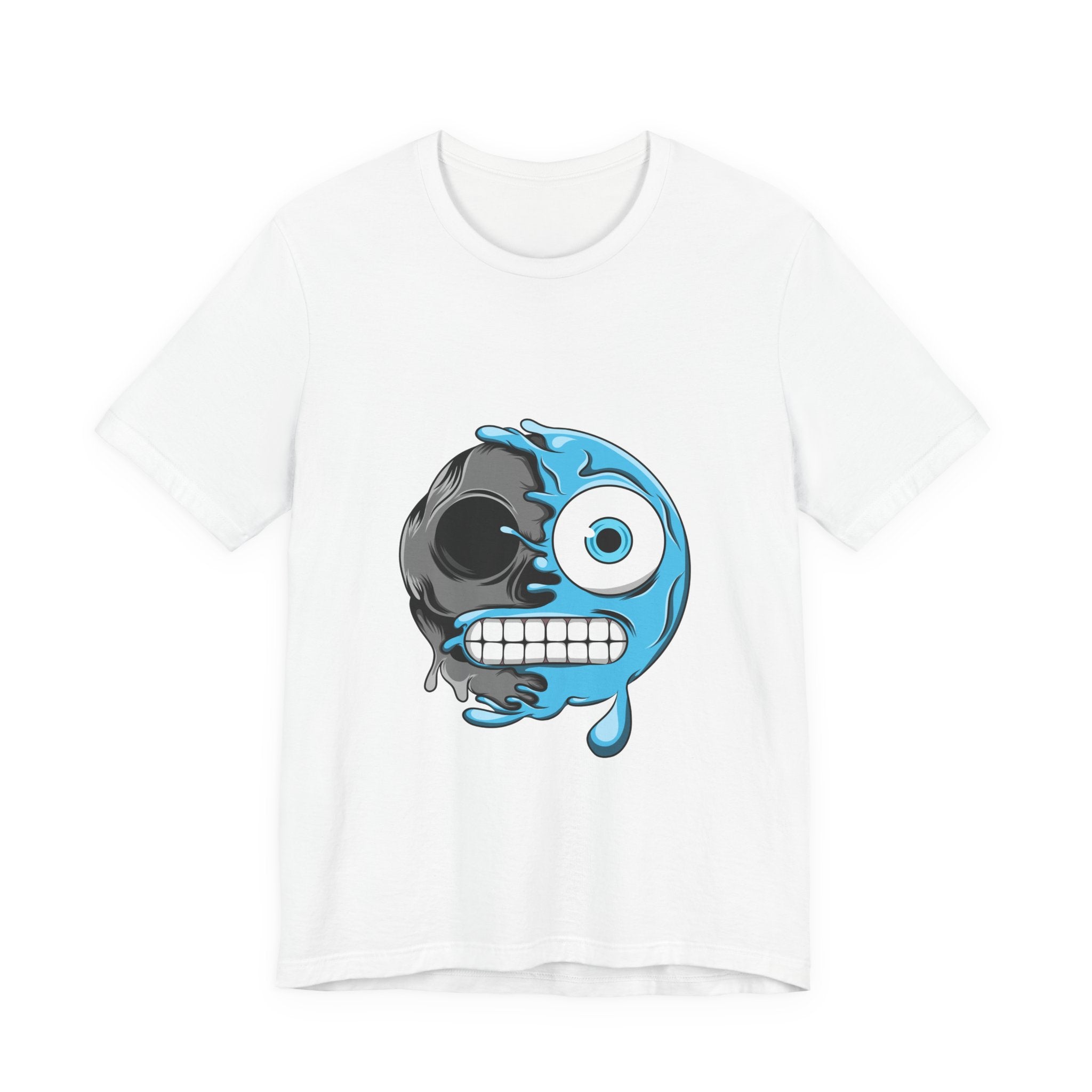 Melting Emoji Skull T-Shirt — Blue Drip Face Graphic Tee