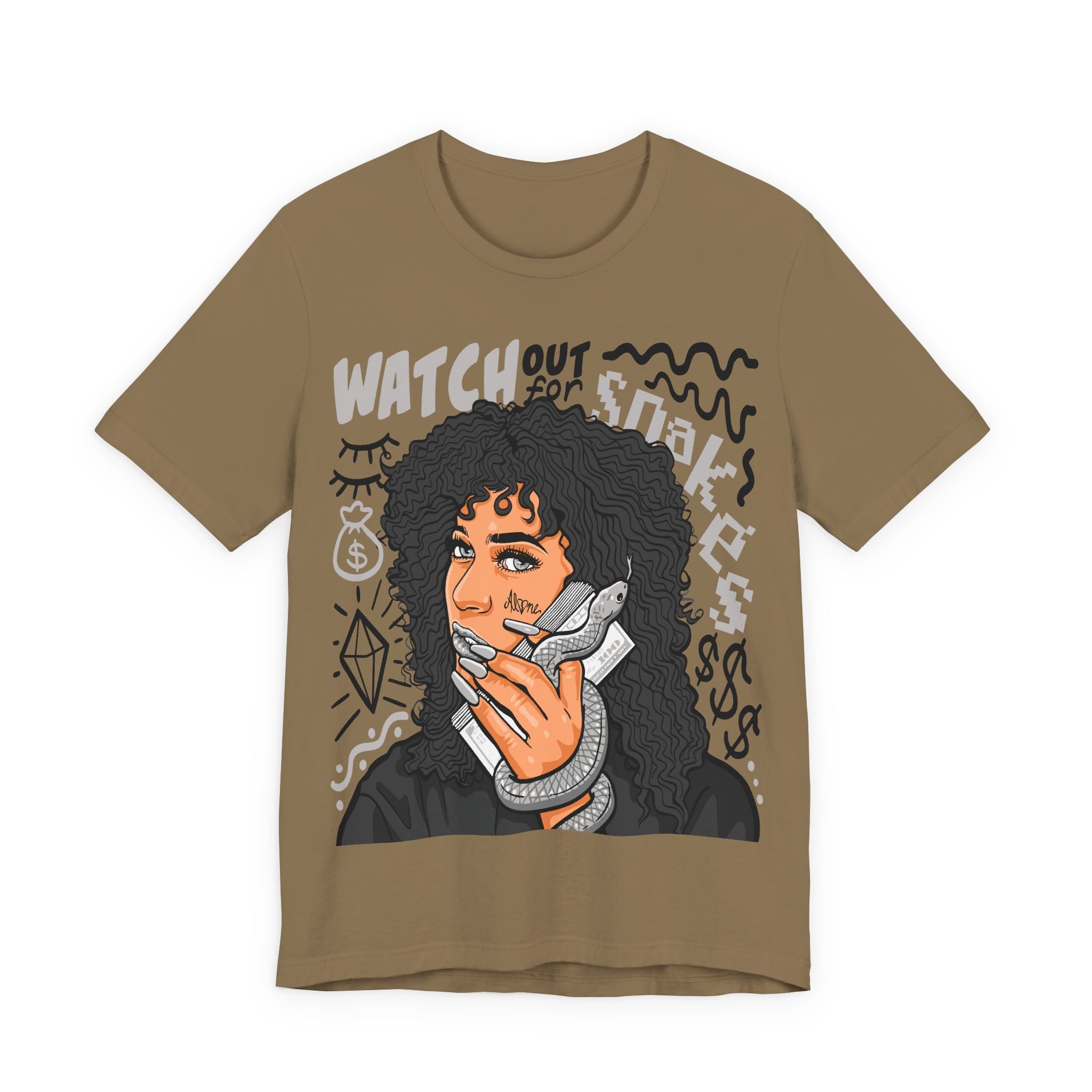 Watch Out For Snakes Graphic Tee — Retro Woman Phone Illustration