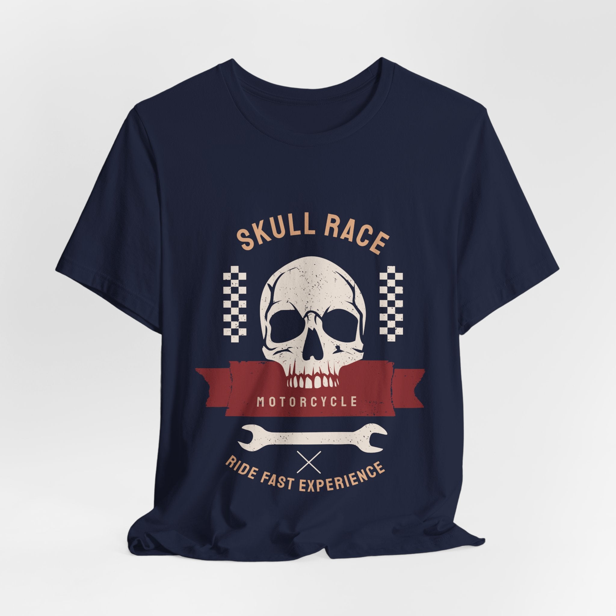 Skull Race Motorcycle Tee — Ride Fast Experience Graphic Shirt