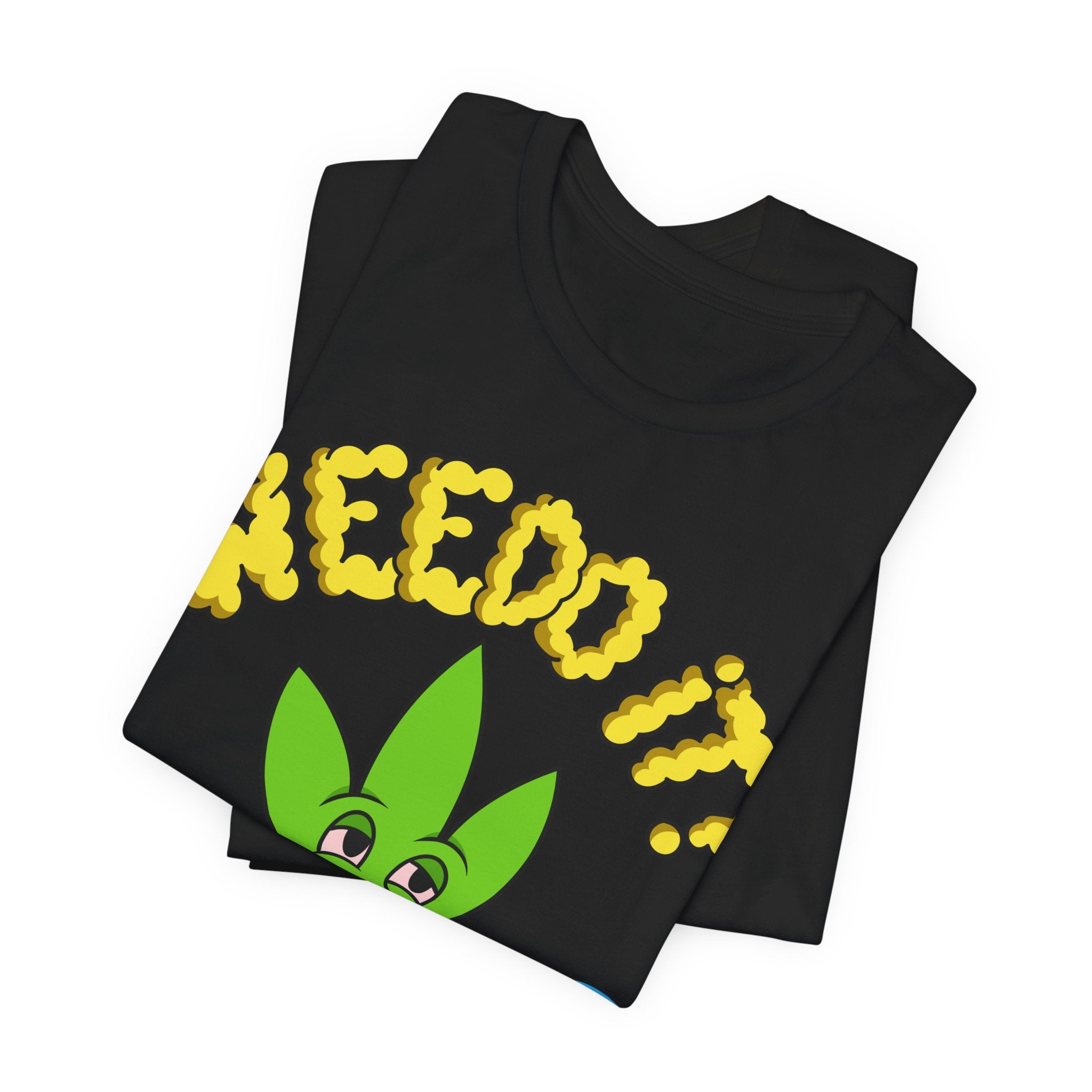 Playful Cannabis Leaf Tee — Cartoon Leaf with Flag & 'Puffs' Lettering