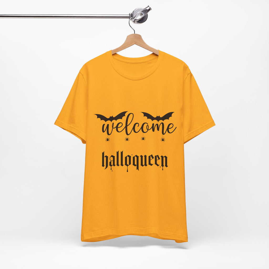 Welcome HalloQueen T‑Shirt — Halloween Bat Graphic Tee