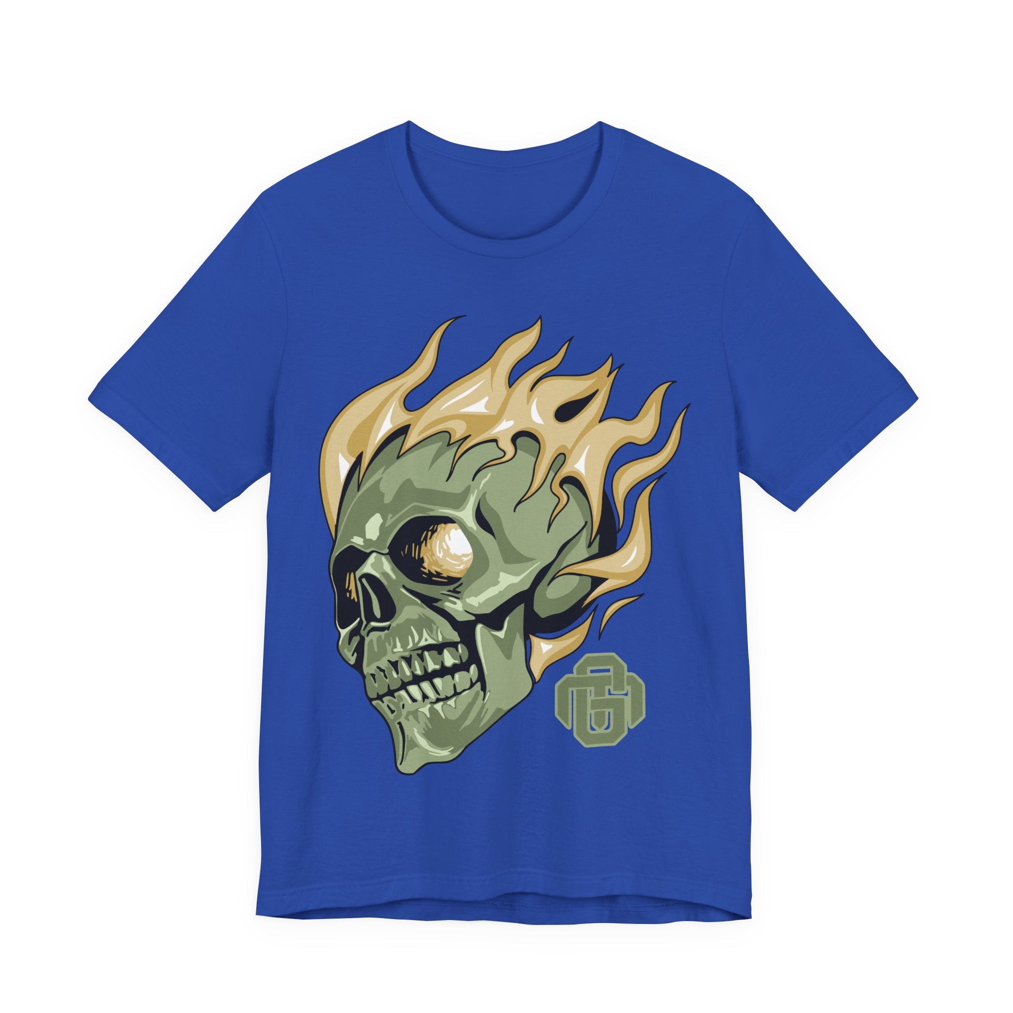 Flaming Green Skull Tee — Gothic Horror Graphic T-Shirt