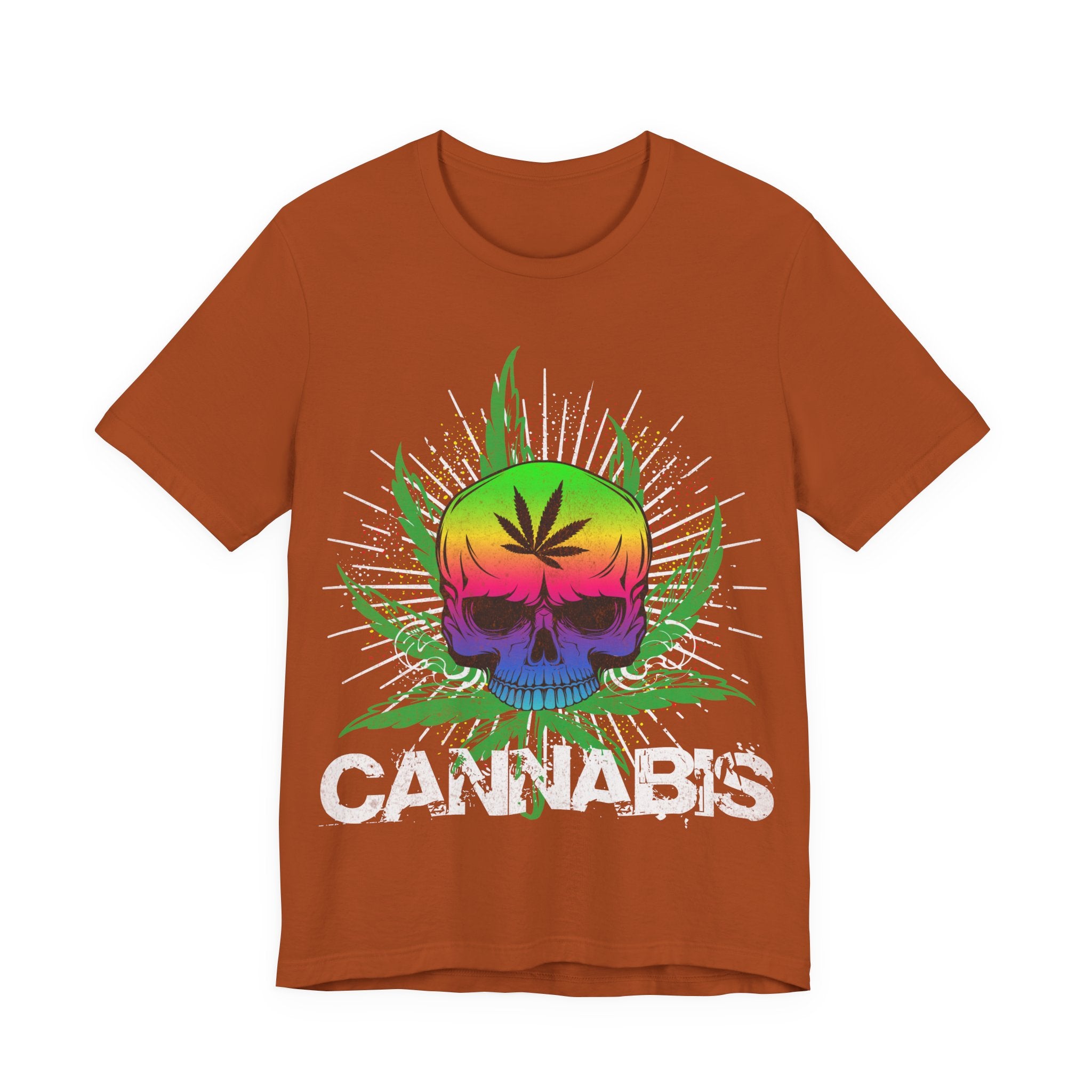 Cannabis Skull T-Shirt — Rasta Rainbow Leaf Graphic Tee