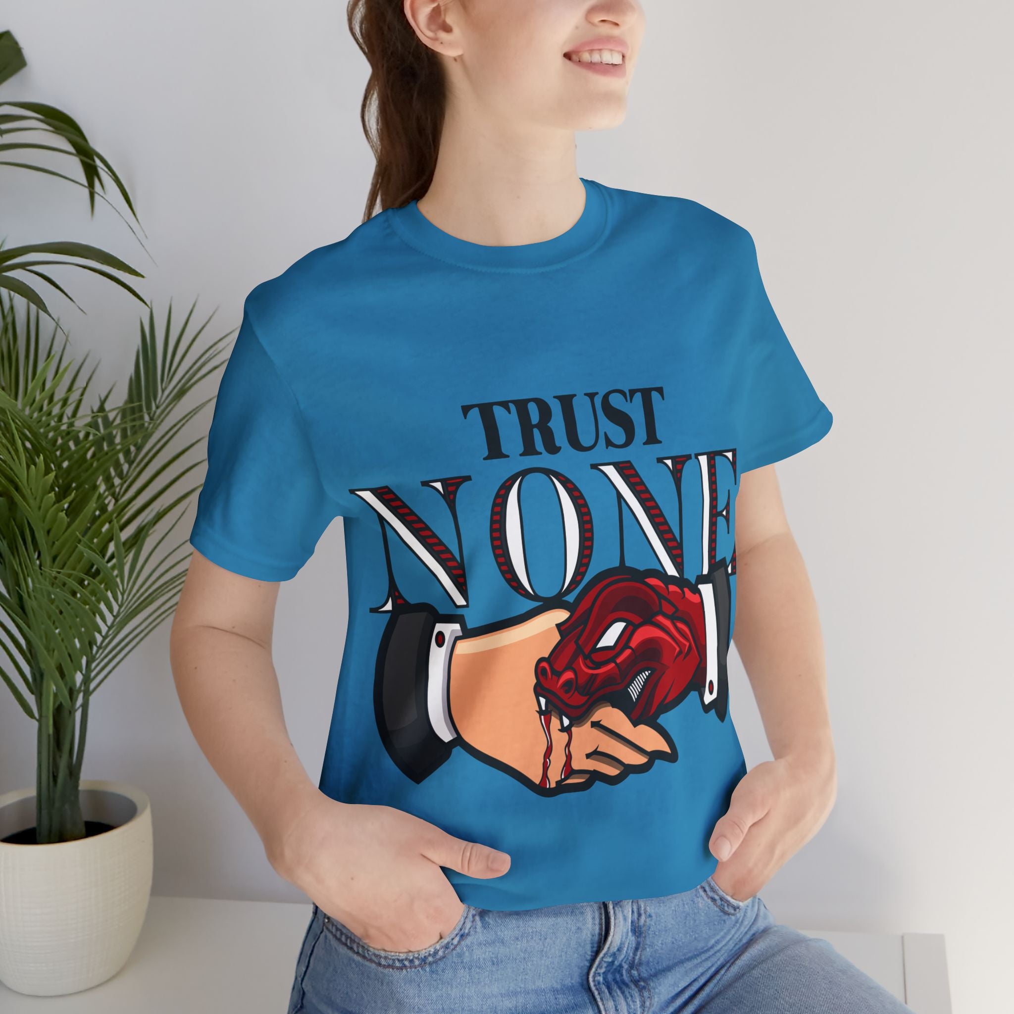 Trust None T-Shirt — Graphic Rose & Handshake Tee