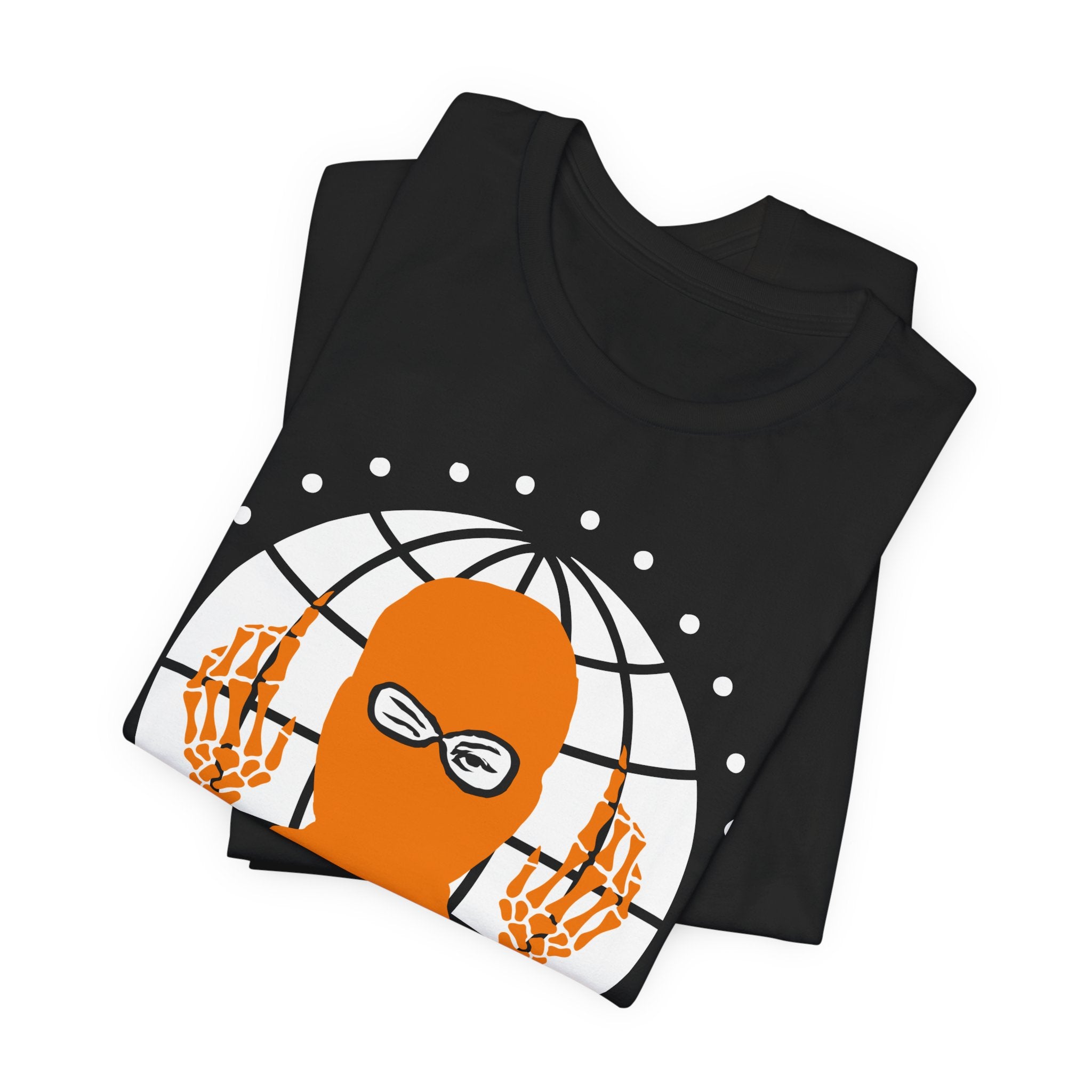 Balaclava Globe Graphic Tee — "Face What Scares You" Streetwear T-Shirt