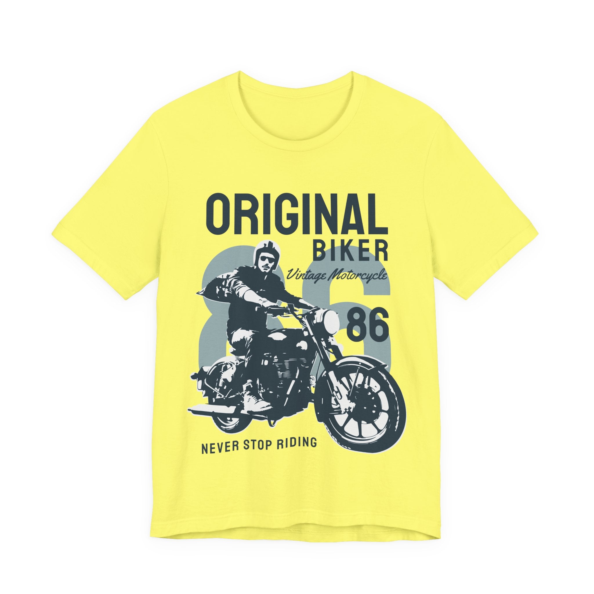 Original Biker 86 Motorcycle T-Shirt — Vintage "Never Stop Riding" Tee