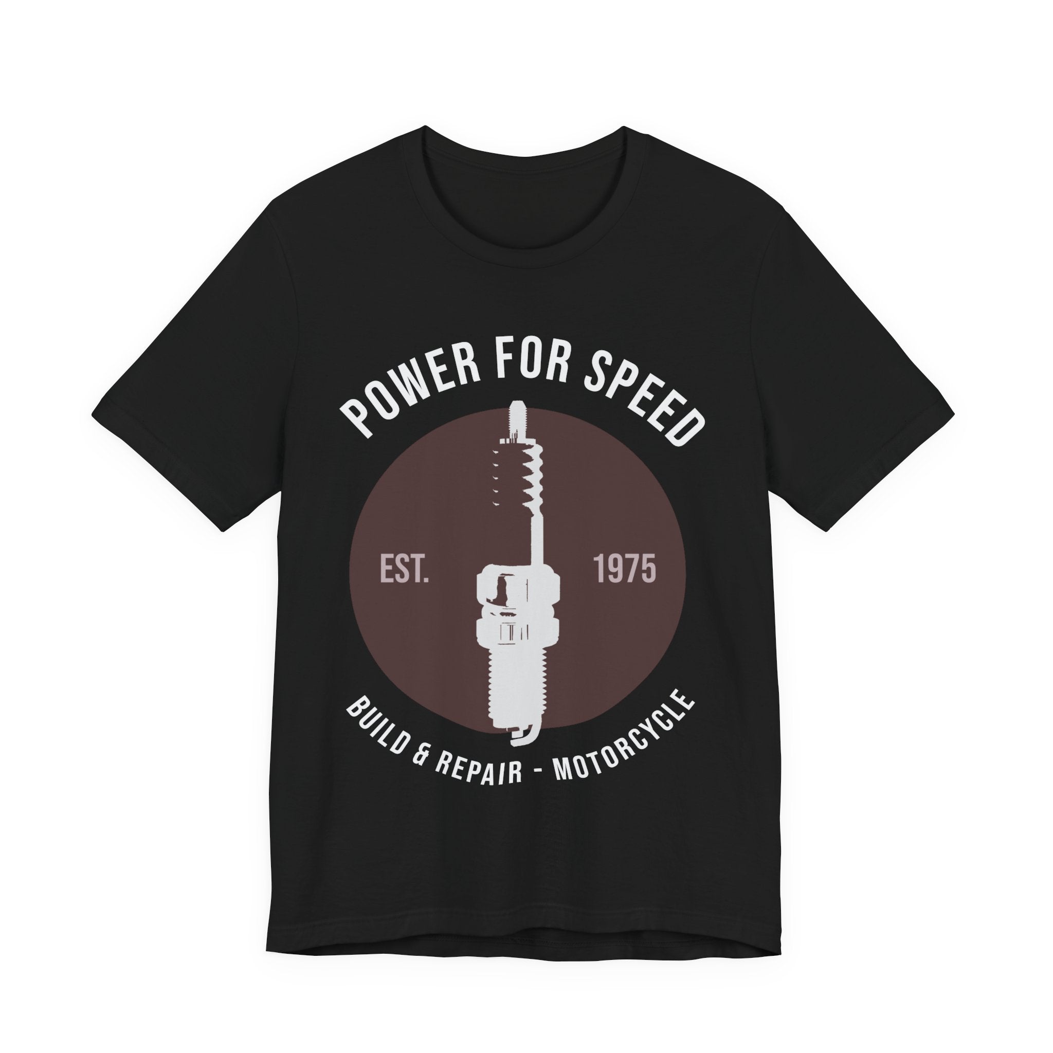 Power for Speed Motorcycle T-Shirt — ‘Build & Repair’ Vintage Spark Plug Tee