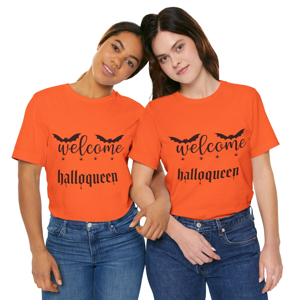 Welcome HalloQueen T‑Shirt — Halloween Bat Graphic Tee