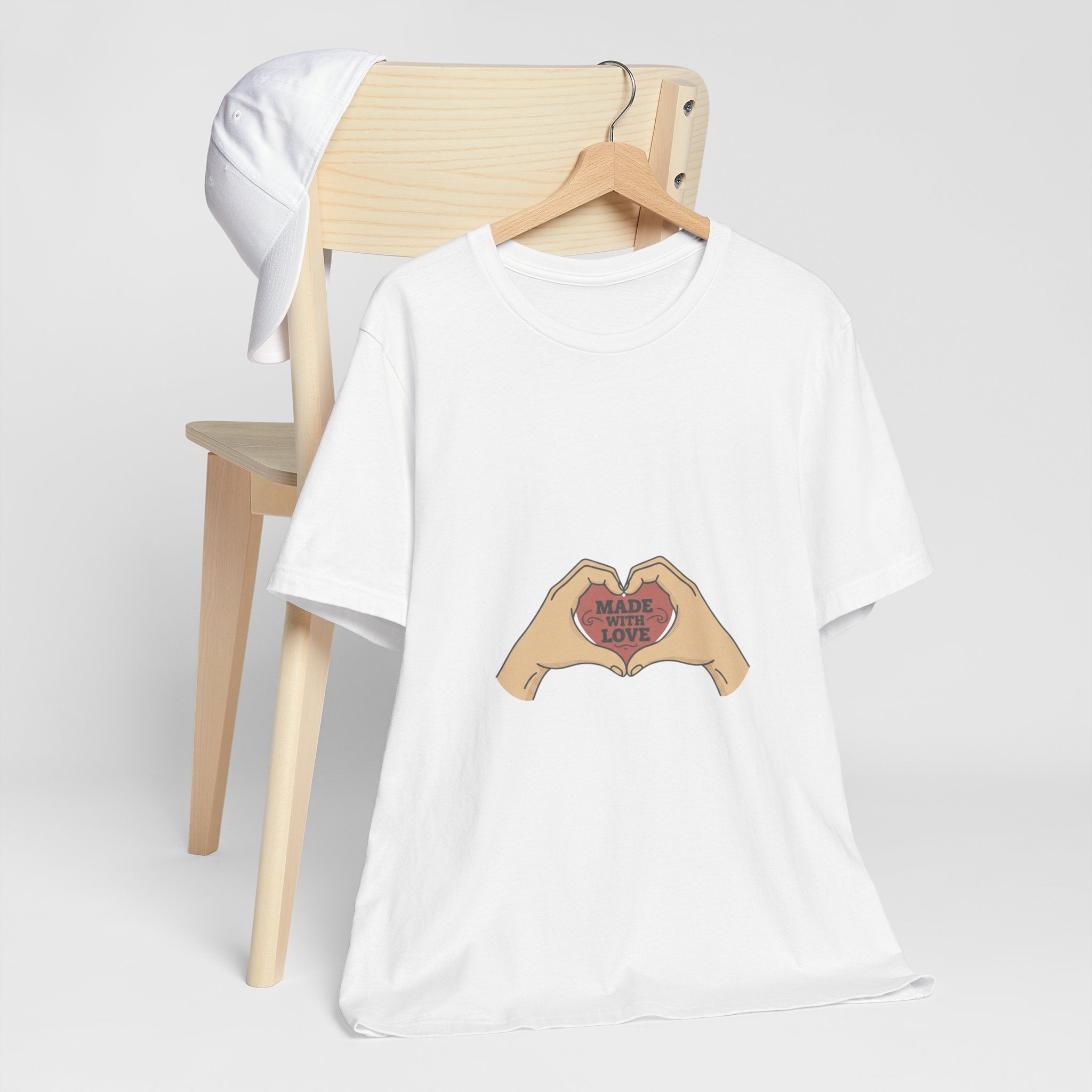 Heart Hands T-Shirt — "Made With Love" Graphic Tee, Cute Valentine’s Day Gift