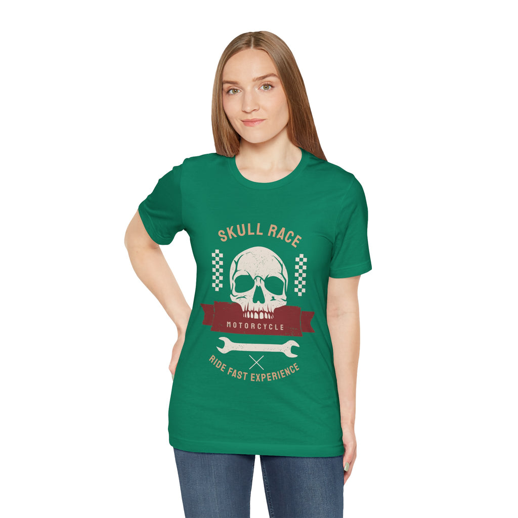 Skull Race Motorcycle Tee — Ride Fast Experience Graphic Shirt
