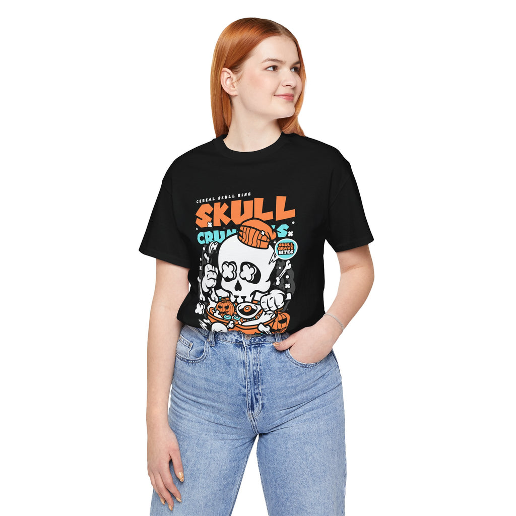 Skull Crunch Cereal Graphic Tee — Halloween Skull Breakfast T-Shirt