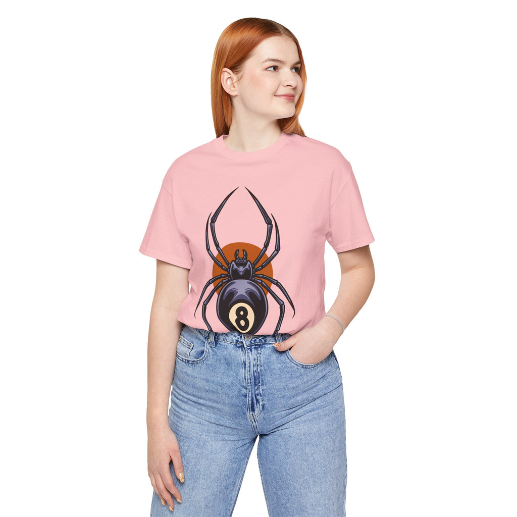 8-Ball Spider Graphic Tee — Pool Player & Halloween Spider T-Shirt