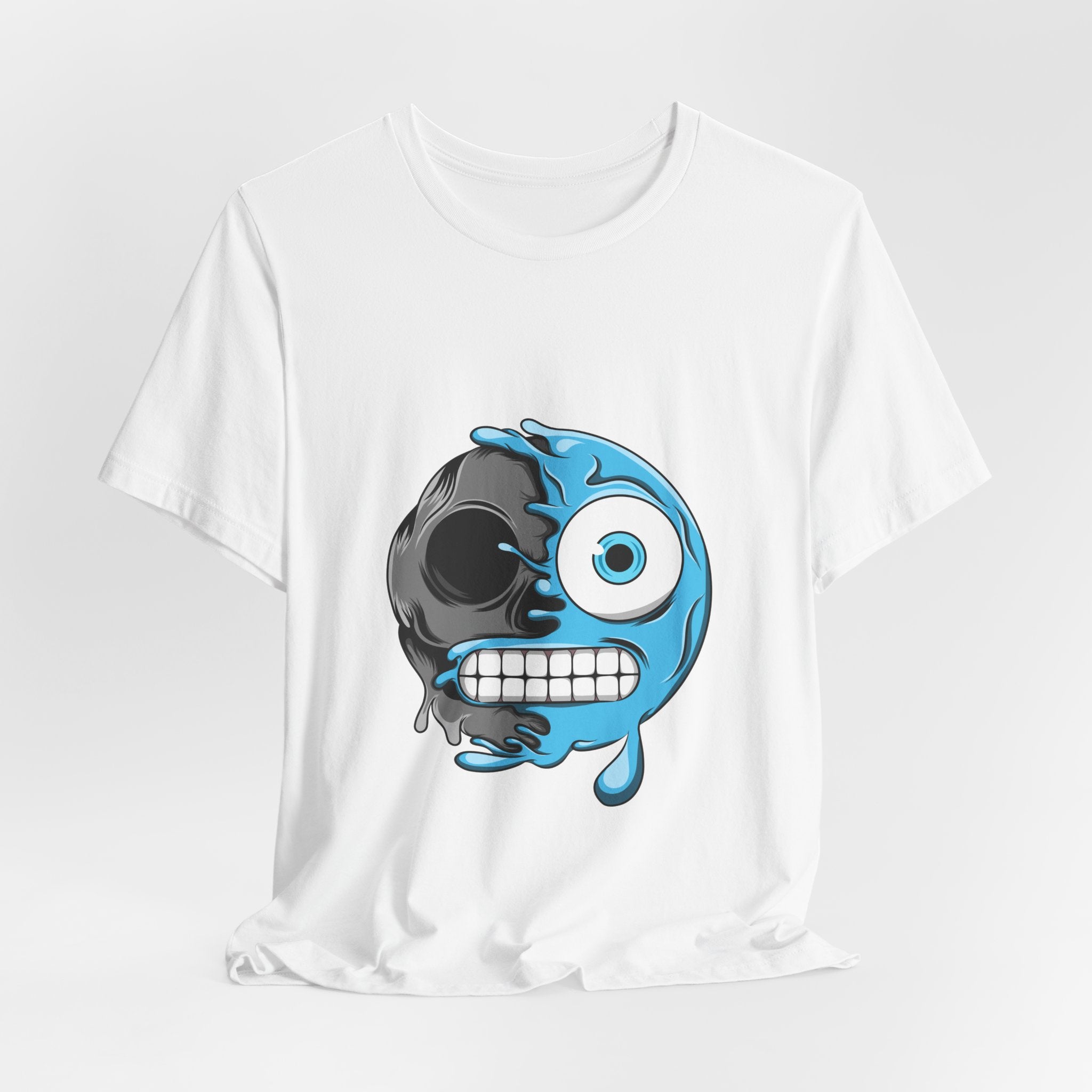 Melting Emoji Skull T-Shirt — Blue Drip Face Graphic Tee