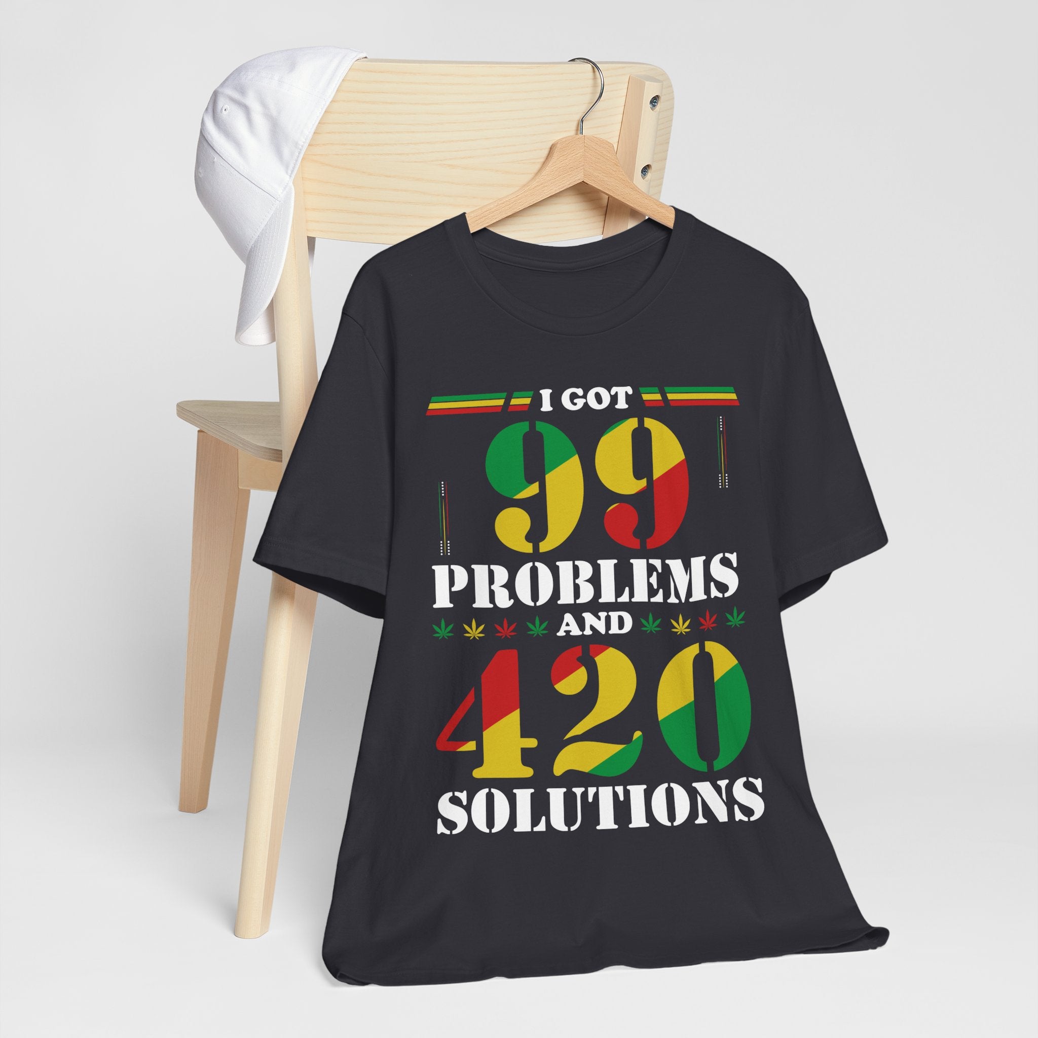 Charcoal 'I Got 99 Problems and 420 Solutions' Tee — Reggae Colors, Lightweight Cotton
