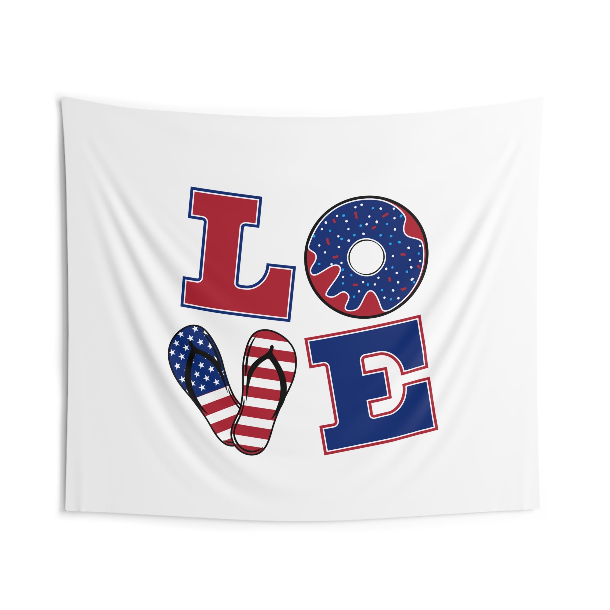 Patriotic LOVE Wall Tapestry — Americana Donut & Flag Heart Indoor Decor