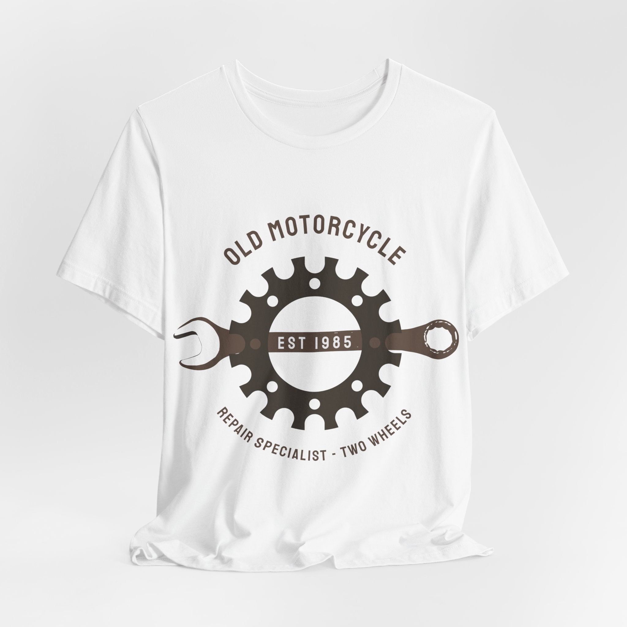 Old Motorcycle Repair Tee — 'Old Motorcycle Est 1985' Vintage Wrench & Gear T-Shirt