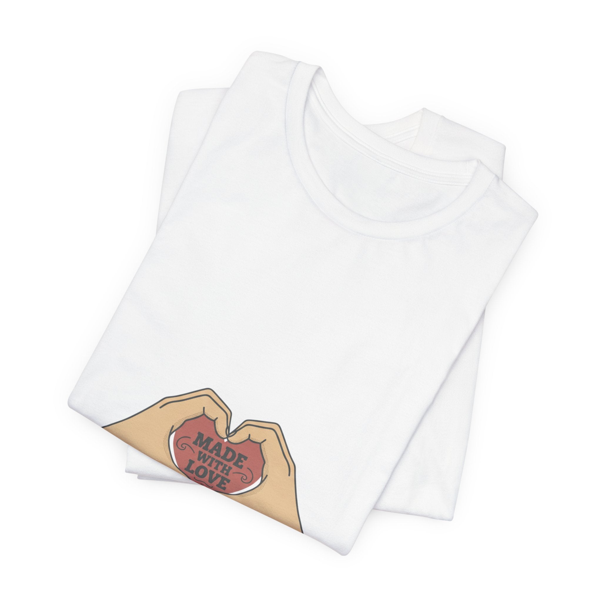 Heart Hands T-Shirt — "Made With Love" Graphic Tee, Cute Valentine’s Day Gift
