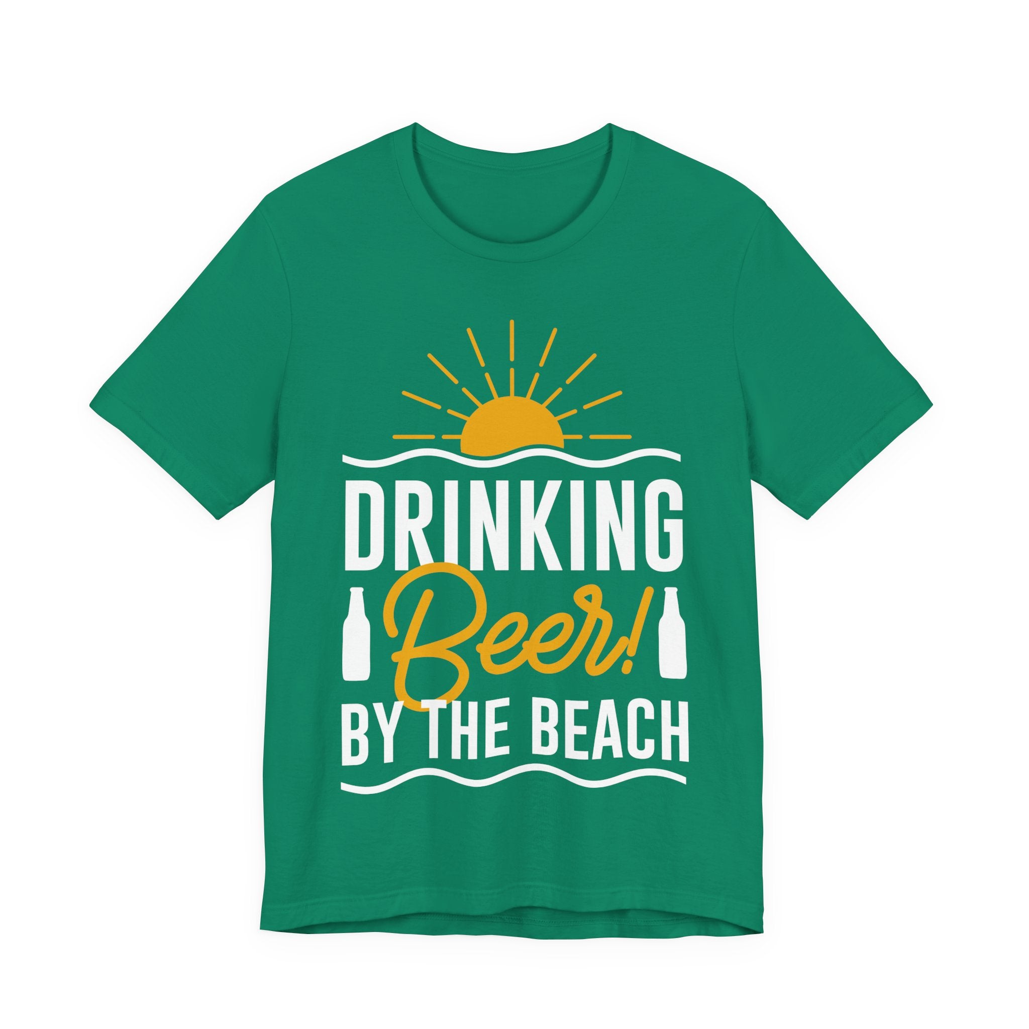 Drinking Beer By The Beach T-Shirt — Beach Sunset Summer Beer Tee