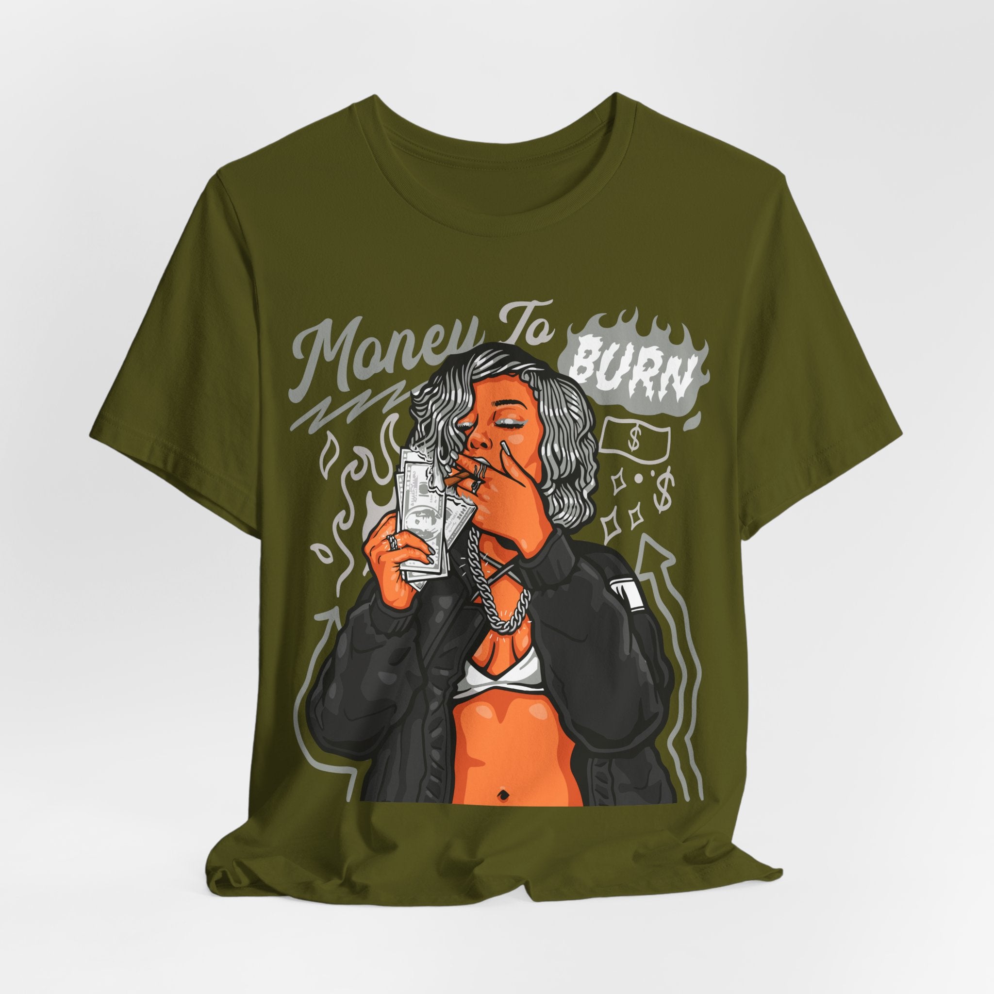 Money to Burn Graphic Tee — Women Smoking Cash Streetwear T-Shirt