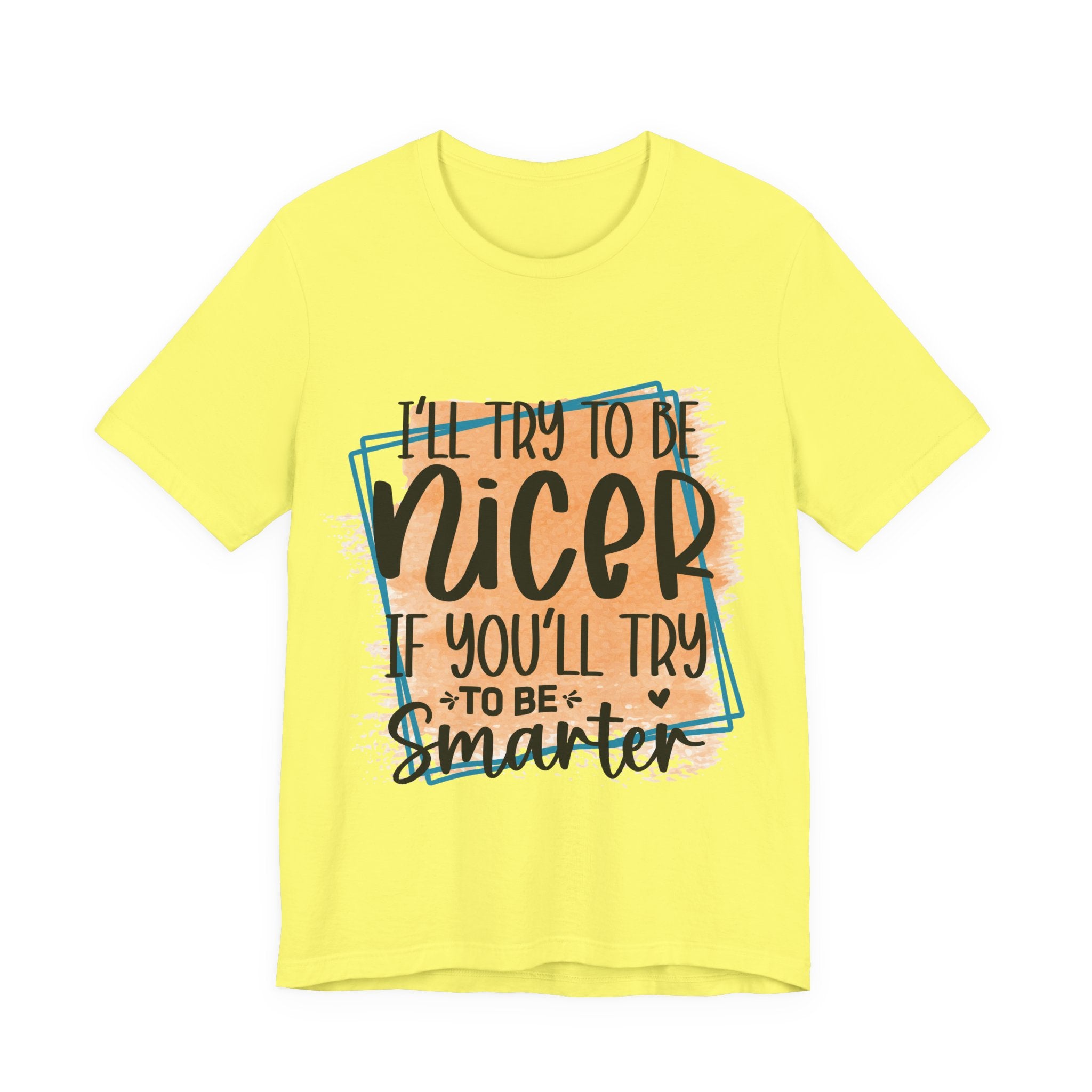Yellow t-shirt with humorous text design on a white background
