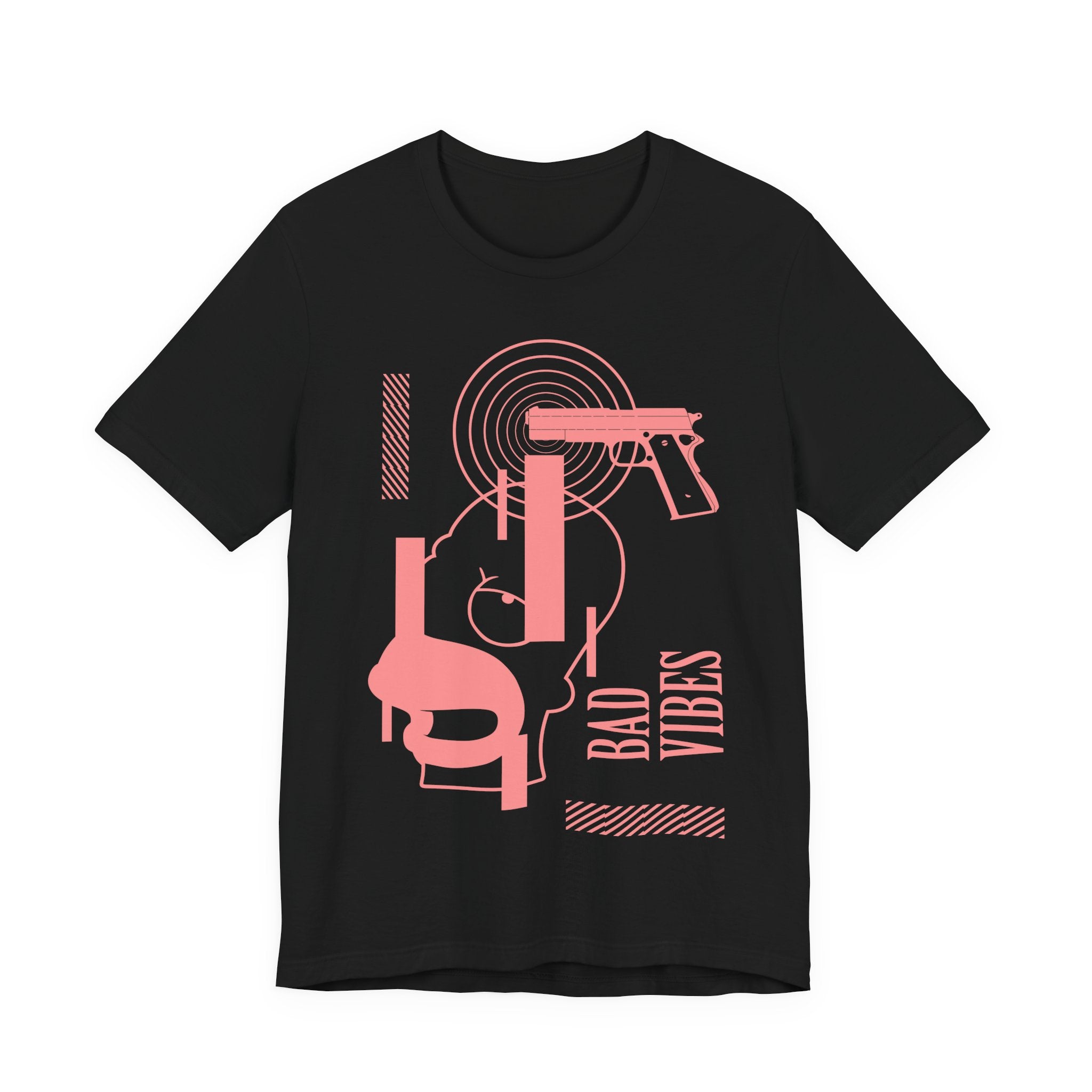 Bad Vibes Graphic Tee — Retro Pink Gun & Skull Streetwear T-Shirt