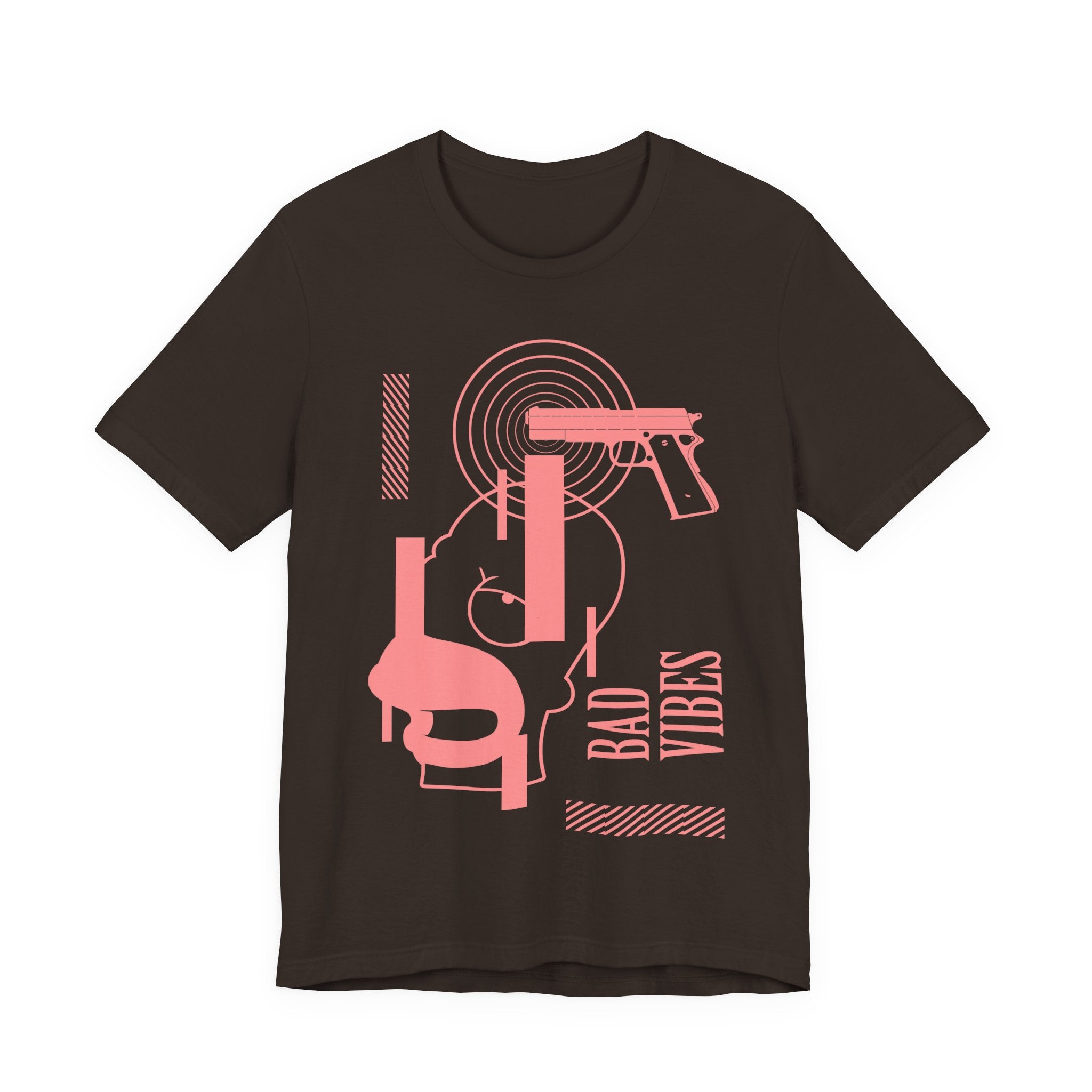 Bad Vibes Graphic Tee — Retro Pink Gun & Skull Streetwear T-Shirt