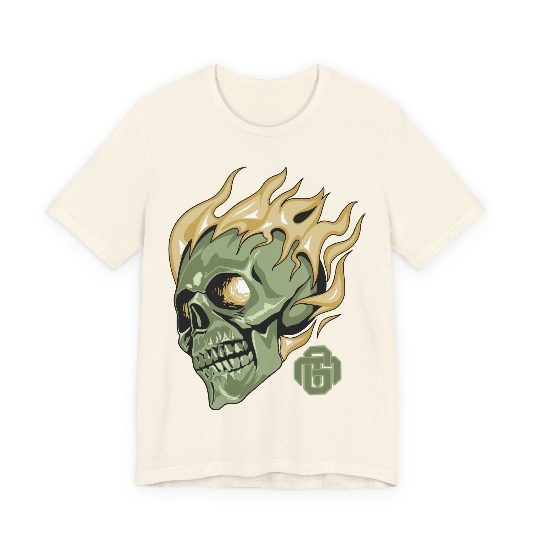 Flaming Green Skull Tee — Gothic Horror Graphic T-Shirt