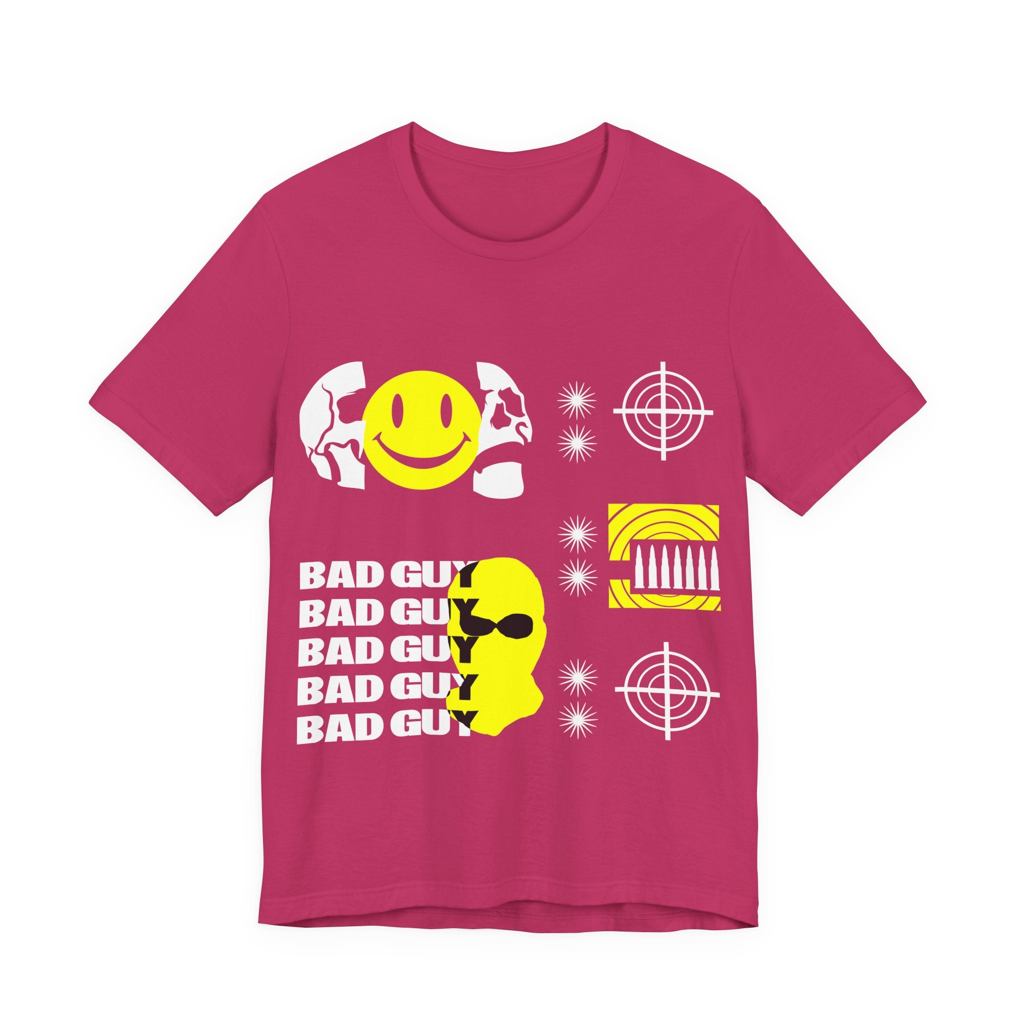 Bad Guy Graphic Tee — Retro Smile & Target Motif Crewneck