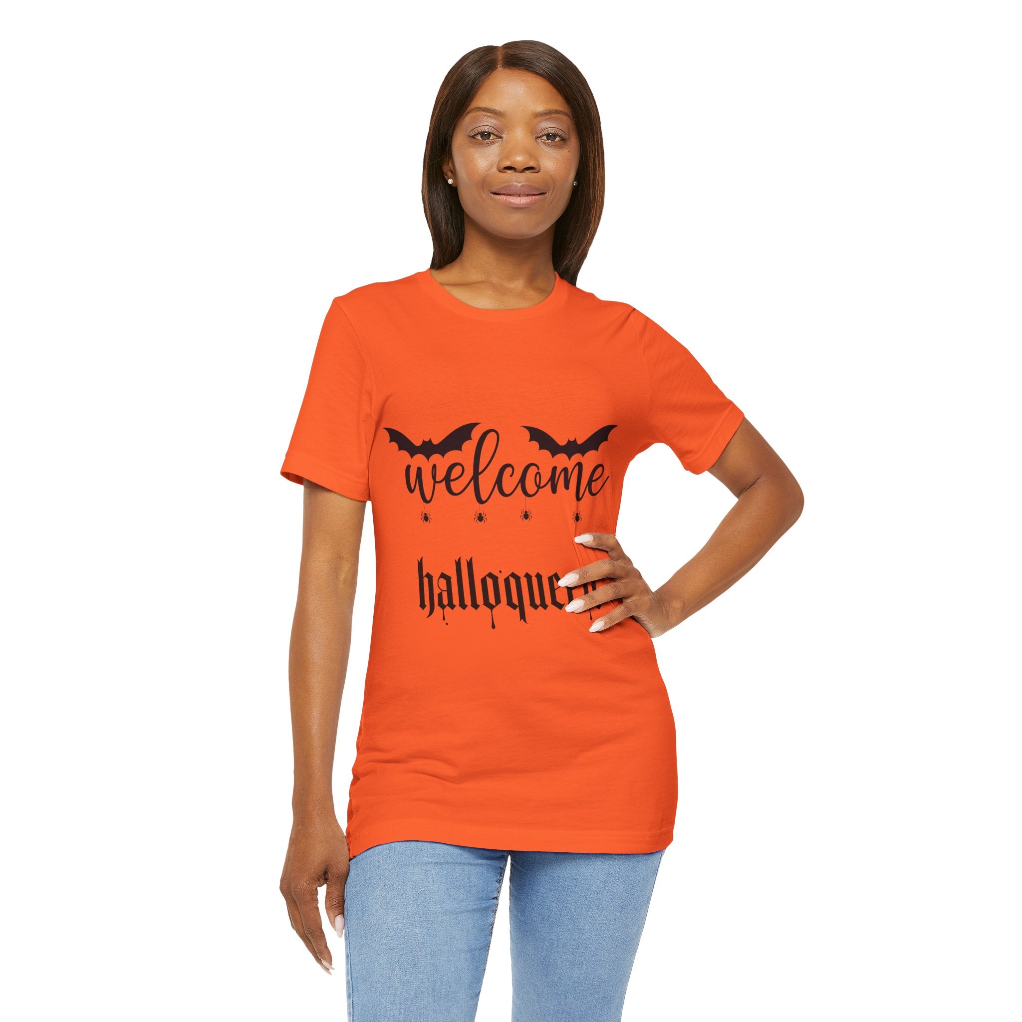 Welcome HalloQueen T‑Shirt — Halloween Bat Graphic Tee