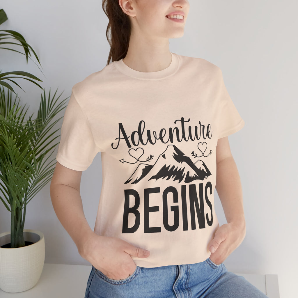 Adventure Begins Tee — Mountain Travel Graphic T-Shirt