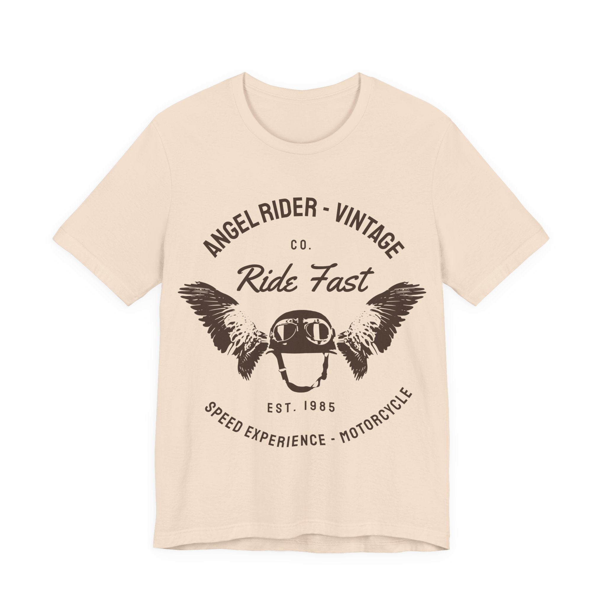 Ride Fast Vintage Motorcycle Tee — Angel Rider Helmet Wings Graphic