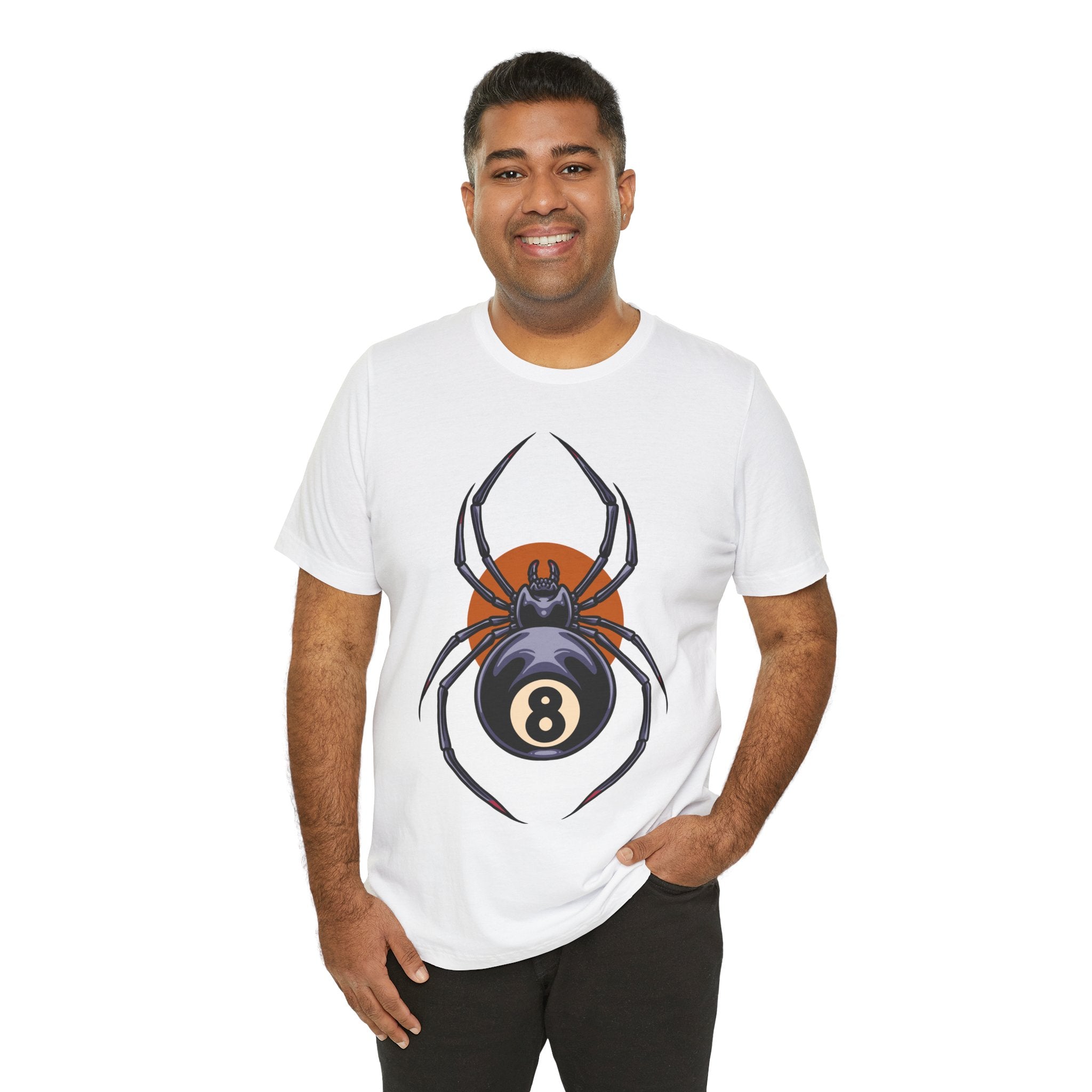 8-Ball Spider Graphic Tee — Pool Player & Halloween Spider T-Shirt