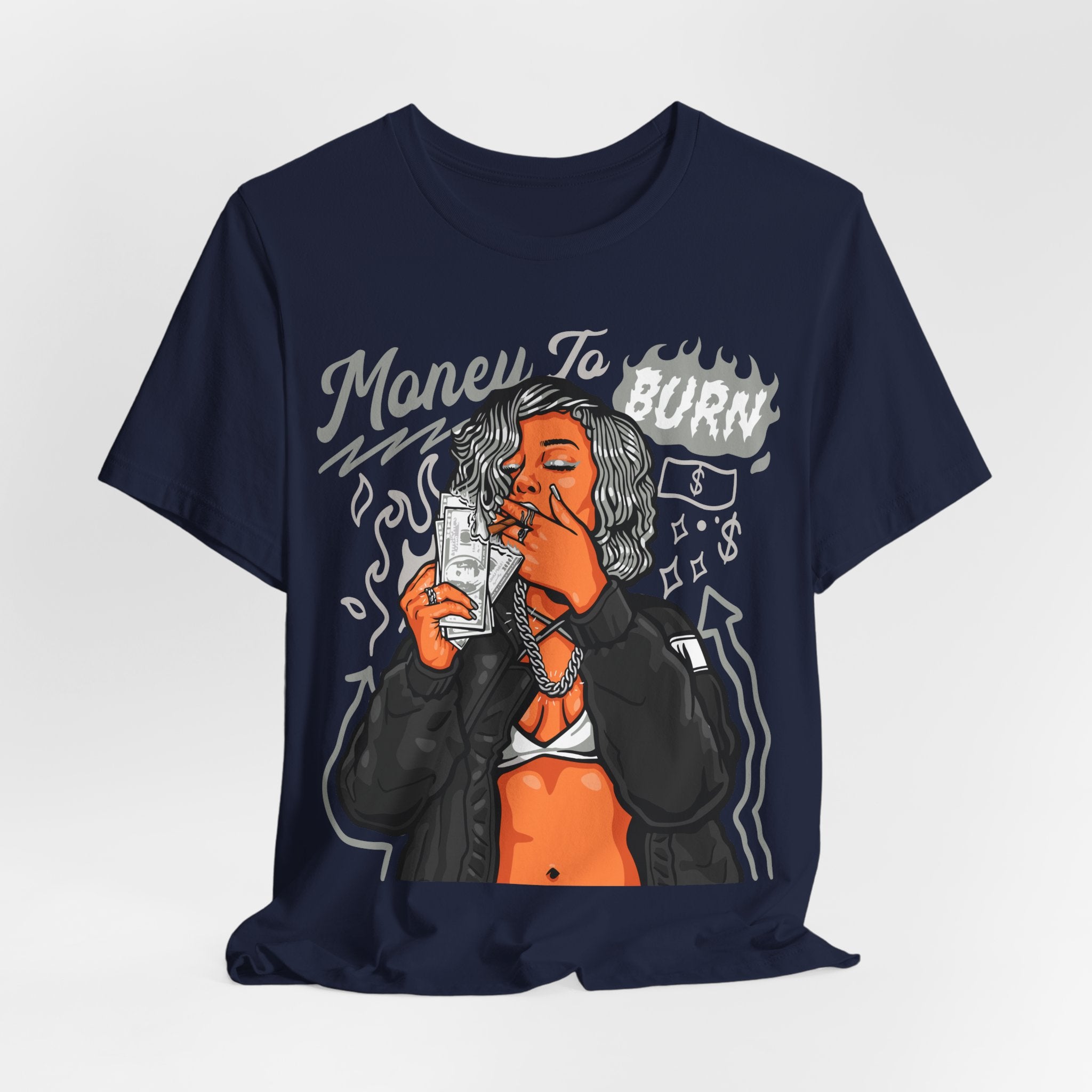Money to Burn Graphic Tee — Women Smoking Cash Streetwear T-Shirt