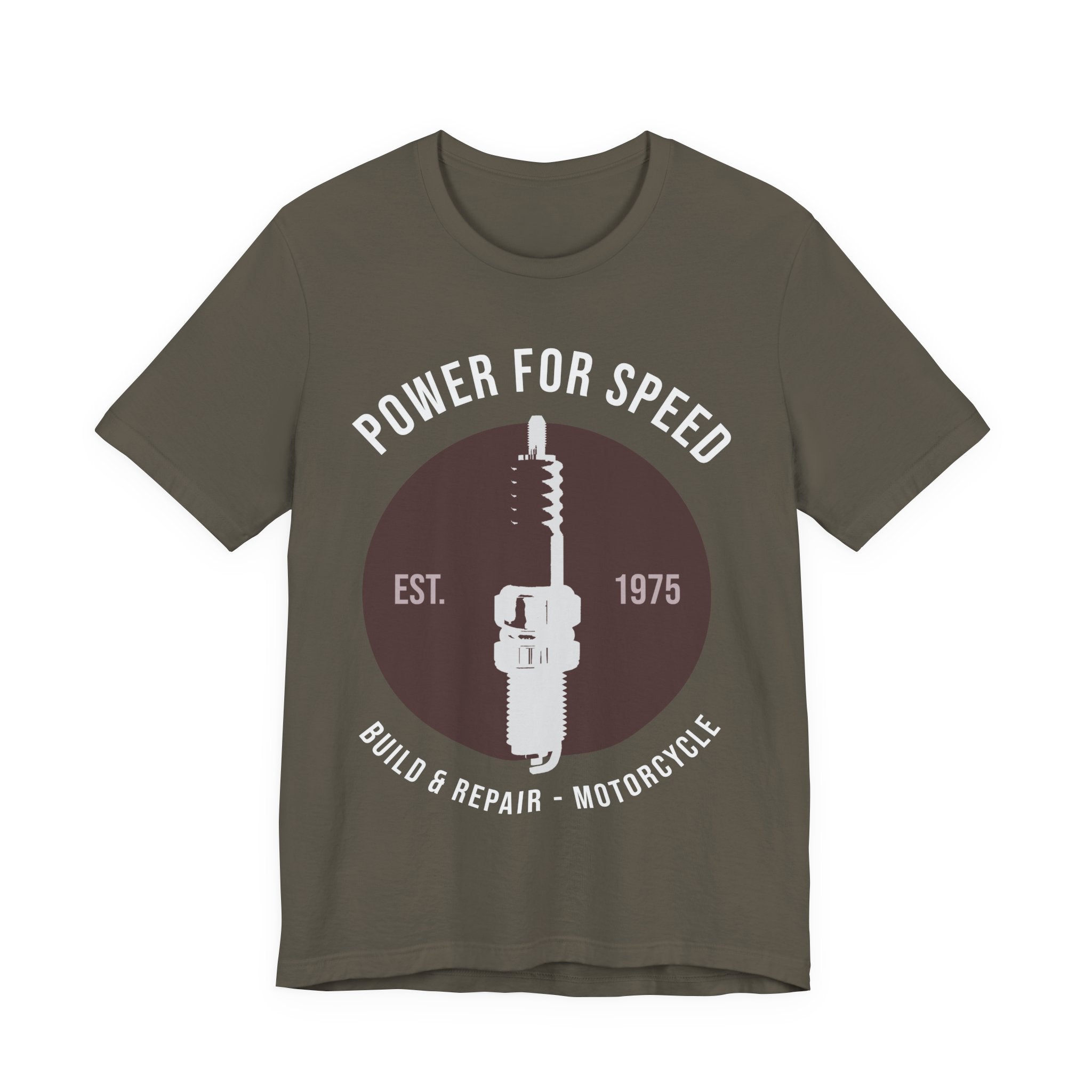 Power for Speed Motorcycle T-Shirt — ‘Build & Repair’ Vintage Spark Plug Tee