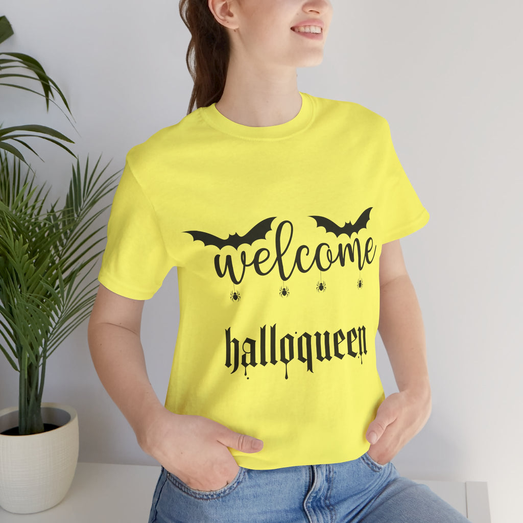 Welcome HalloQueen T‑Shirt — Halloween Bat Graphic Tee