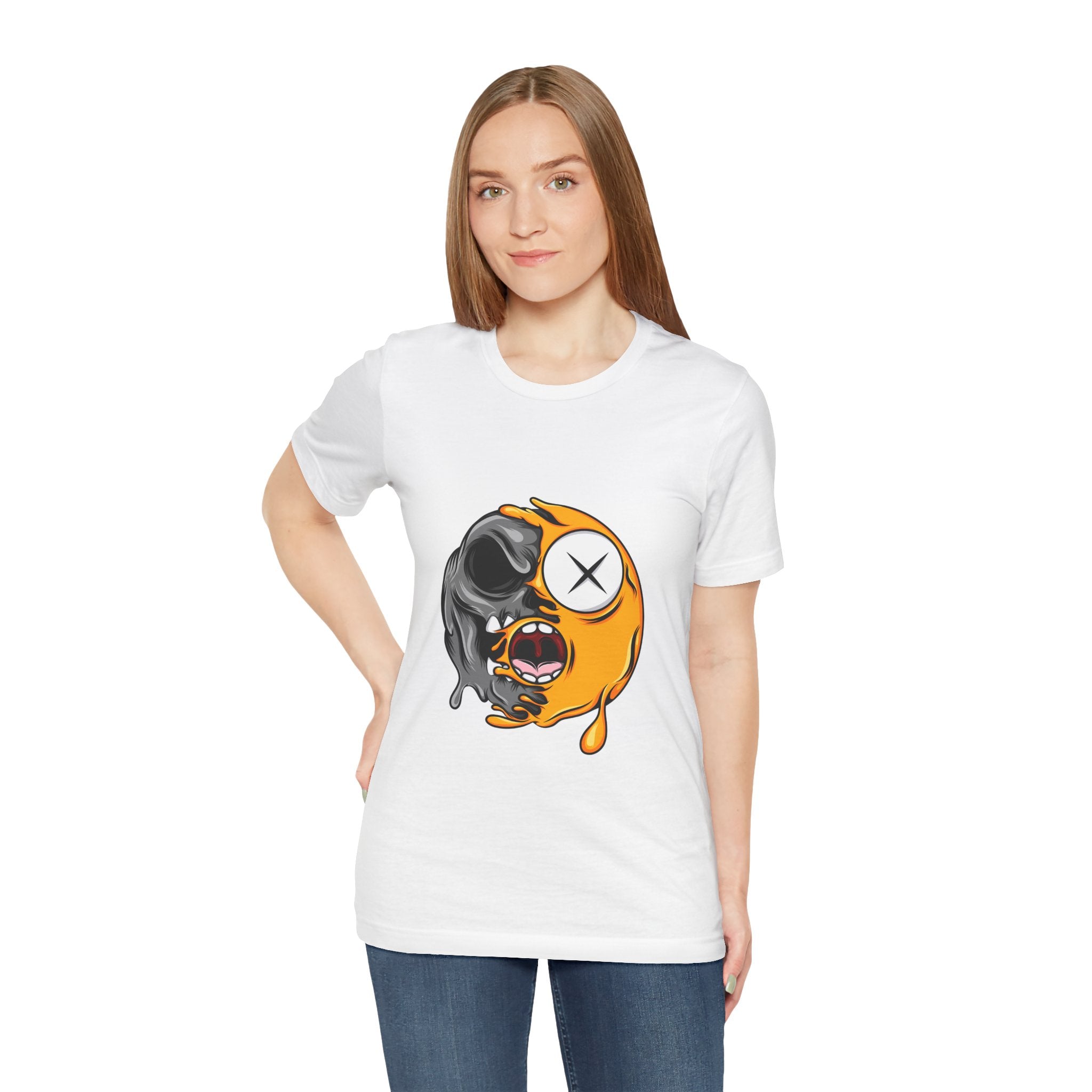Melting Emoji Skull Tee — Grunge Drip Graphic T-Shirt