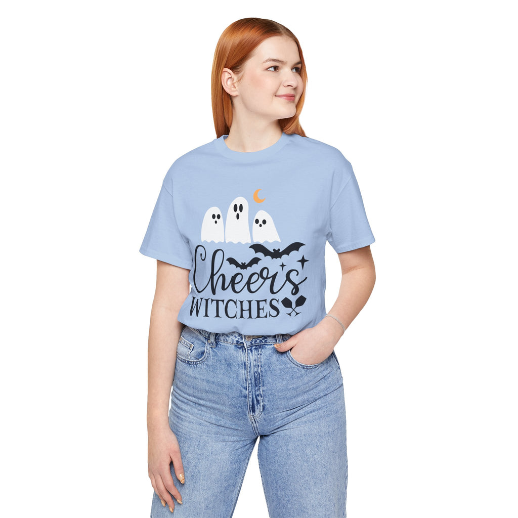 Cheers Witches Halloween Tee — Cute Ghosts, Bats & Party Slogan