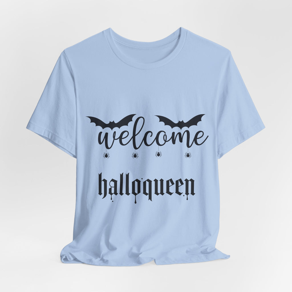 Welcome HalloQueen T‑Shirt — Halloween Bat Graphic Tee