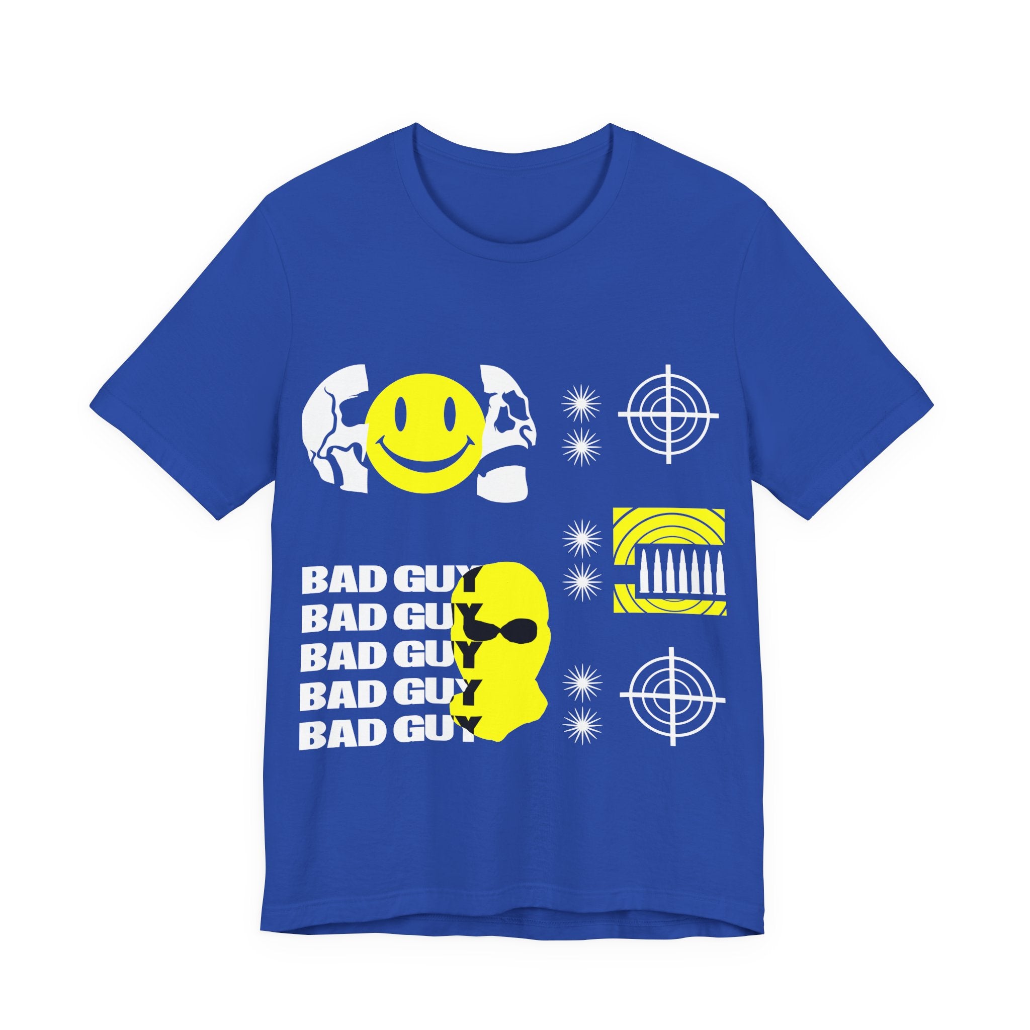 Bad Guy Graphic Tee — Retro Smile & Target Motif Crewneck