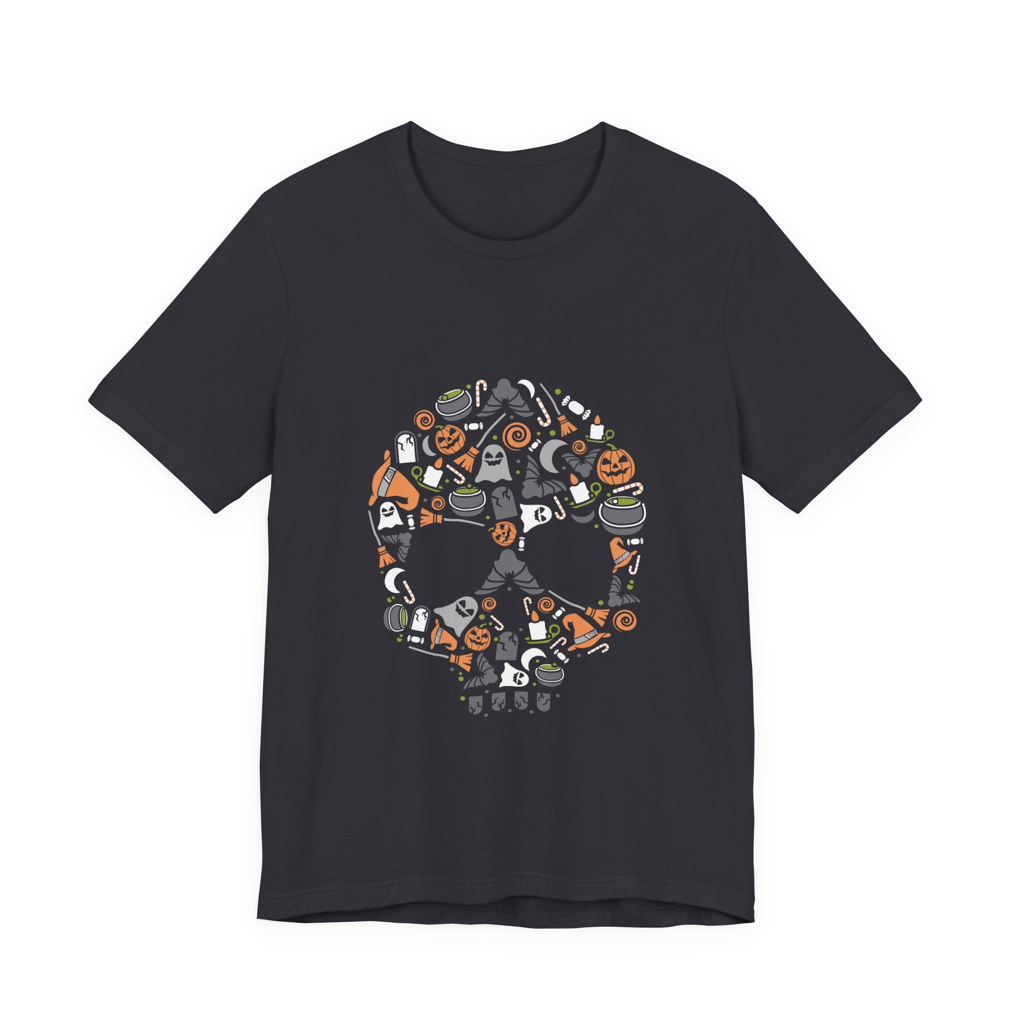 Halloween Skull Tee — Cute Spooky Candy & Pumpkin Graphic T-Shirt
