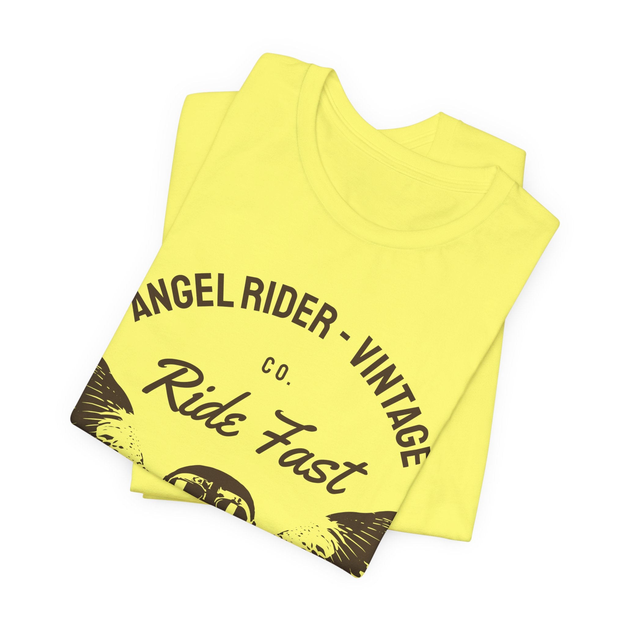 Ride Fast Vintage Motorcycle Tee — Angel Rider Helmet Wings Graphic