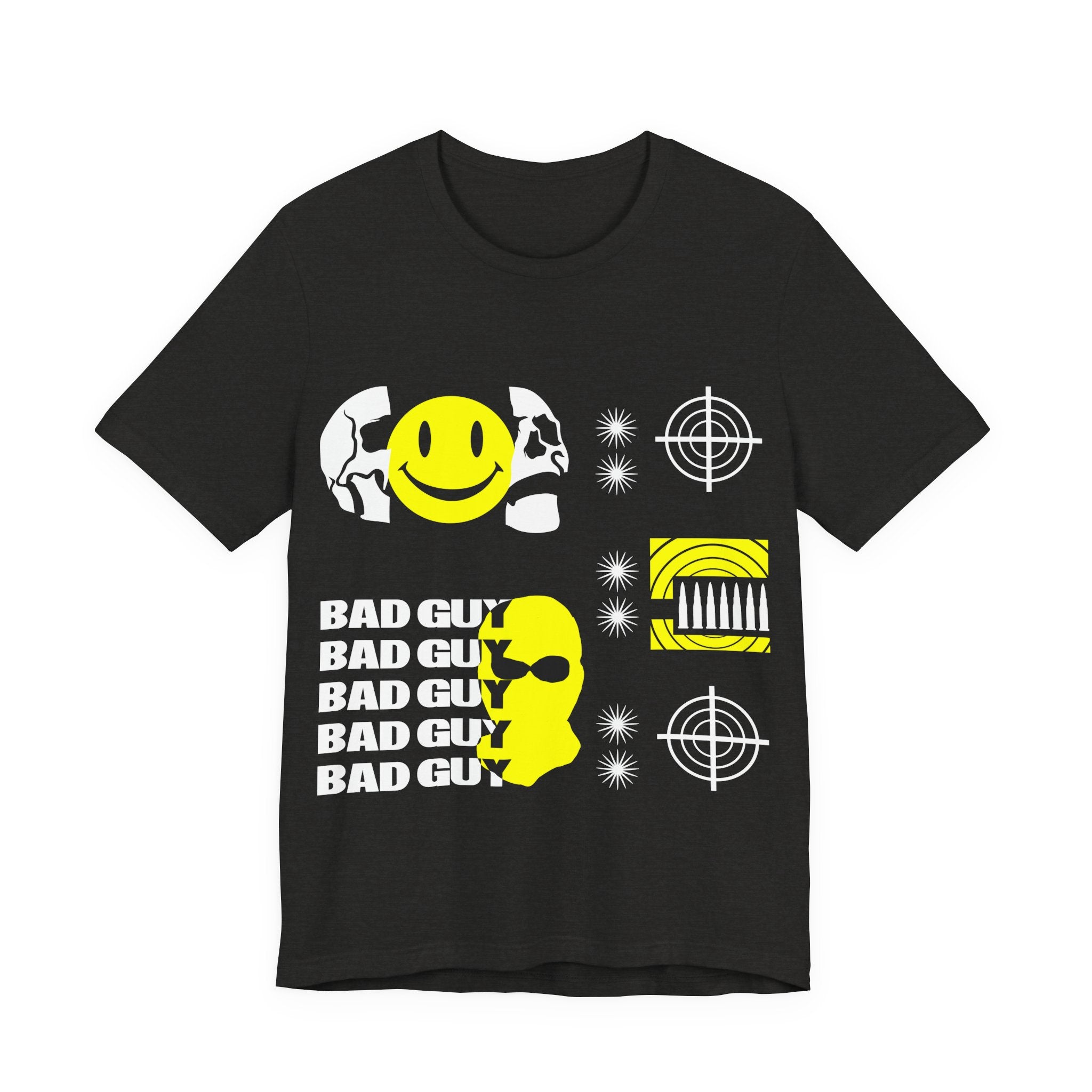 Bad Guy Graphic Tee — Retro Smile & Target Motif Crewneck
