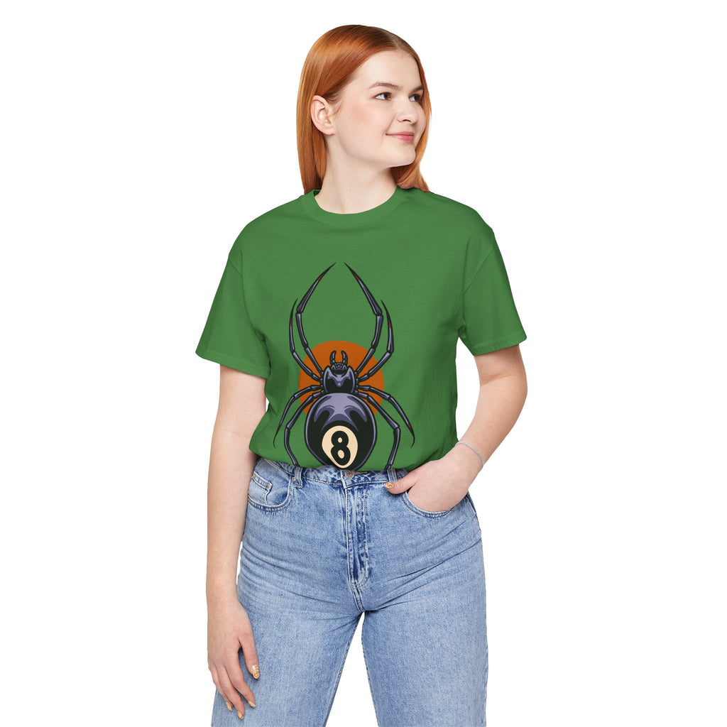 8-Ball Spider Graphic Tee — Pool Player & Halloween Spider T-Shirt