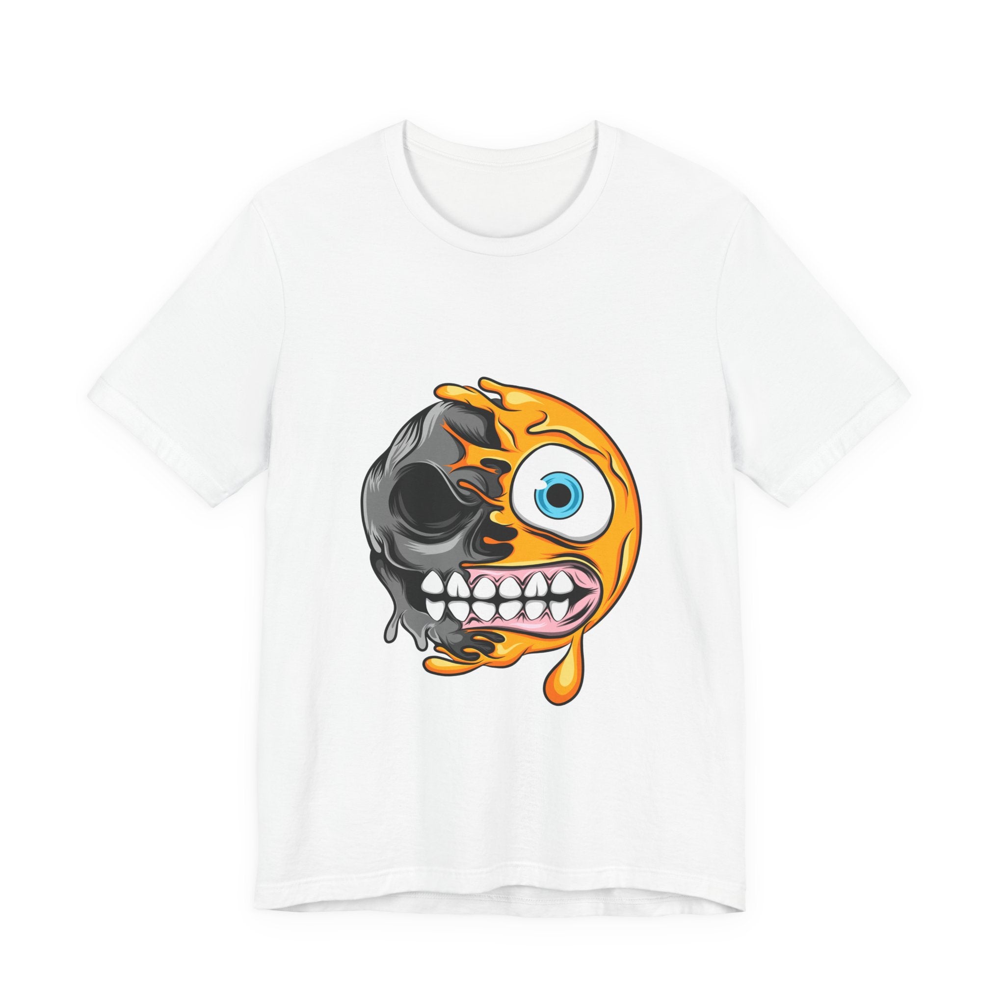 Melting Emoji Skull T‑Shirt — Half Smile, Half Skull Graphic Tee
