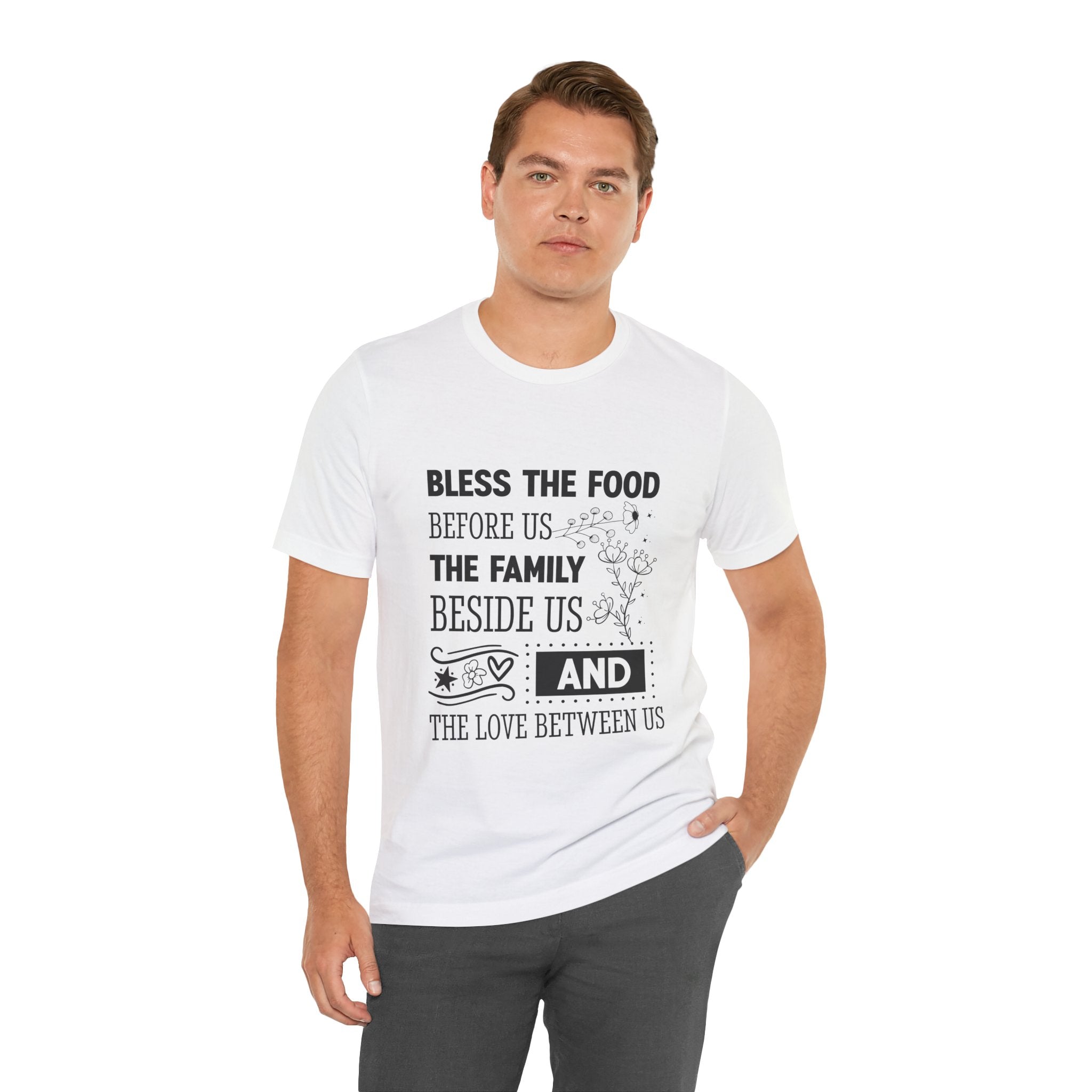 Bless the Food Family Tee — "Bless the food before us, the family beside us, and the love between us"