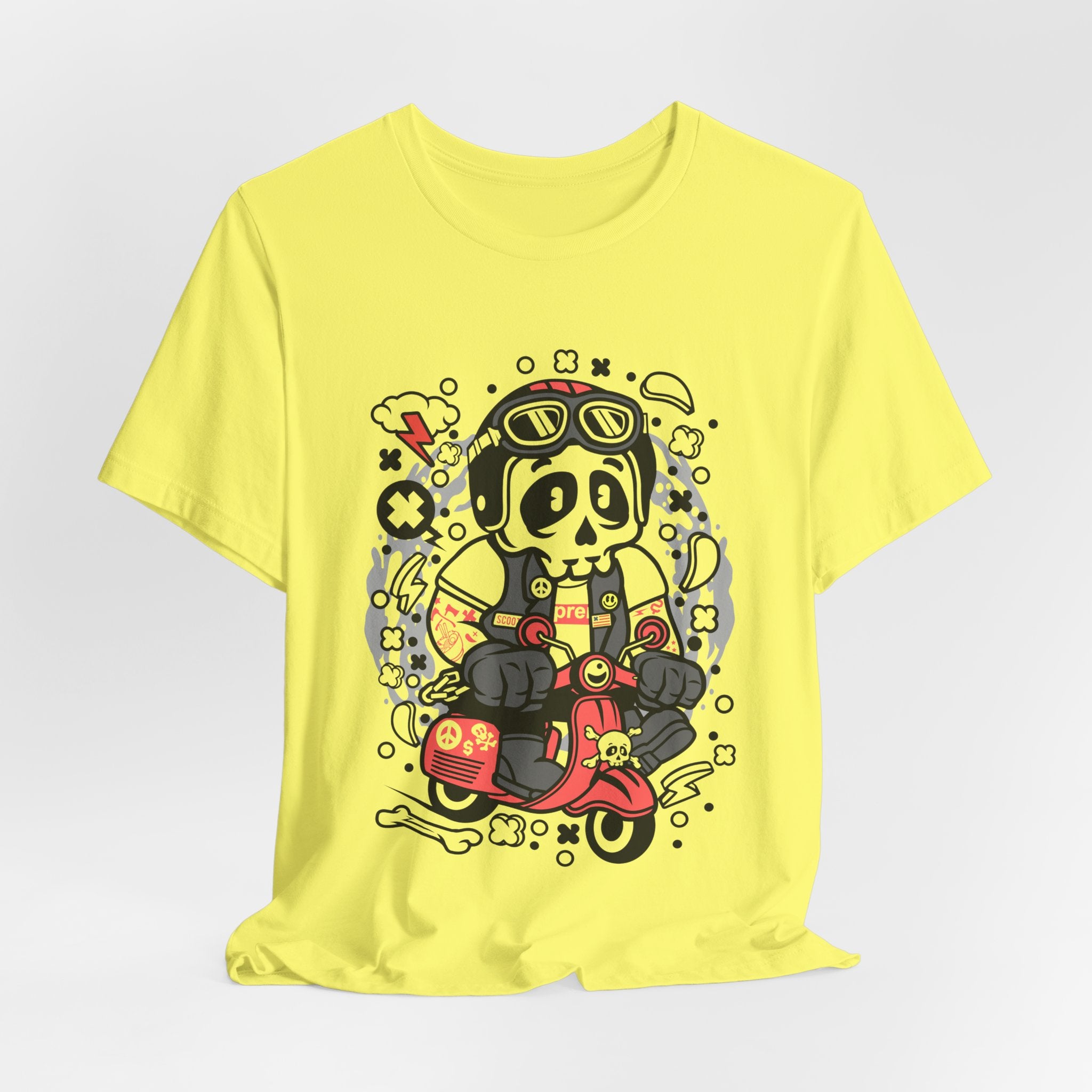 Skull Rider Scooter Tee — Retro Motorcycle Skull Graphic T-Shirt