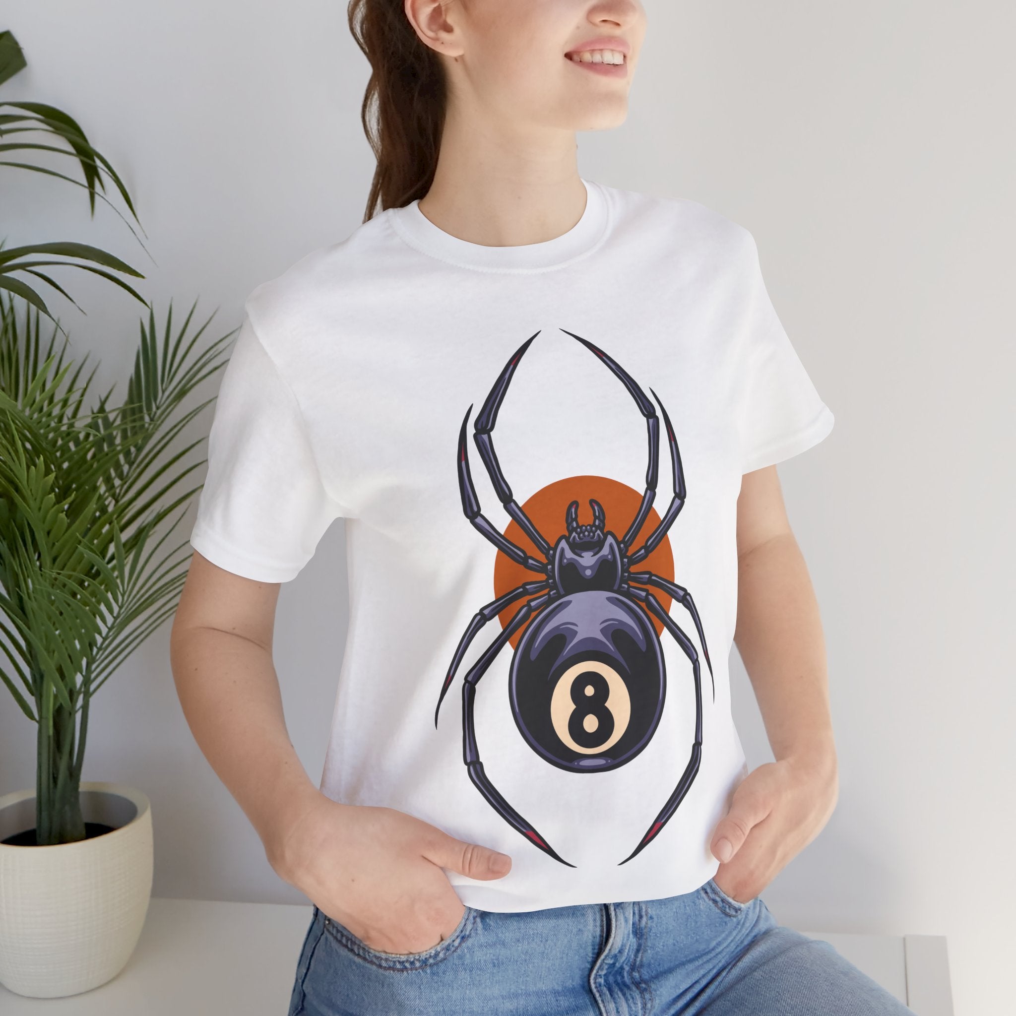 8-Ball Spider Graphic Tee — Pool Player & Halloween Spider T-Shirt